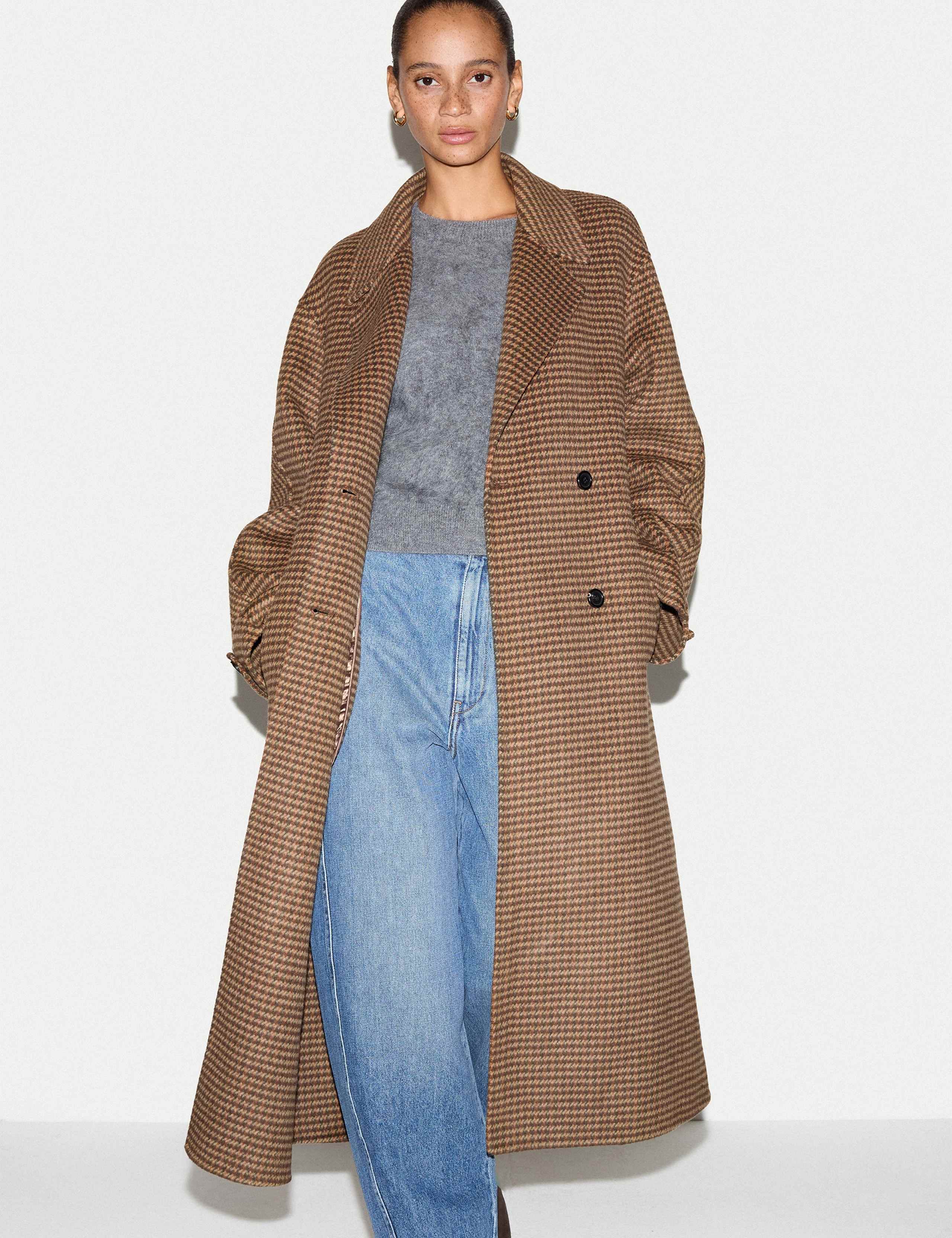 Double Faced Wool Blend Checked Coat