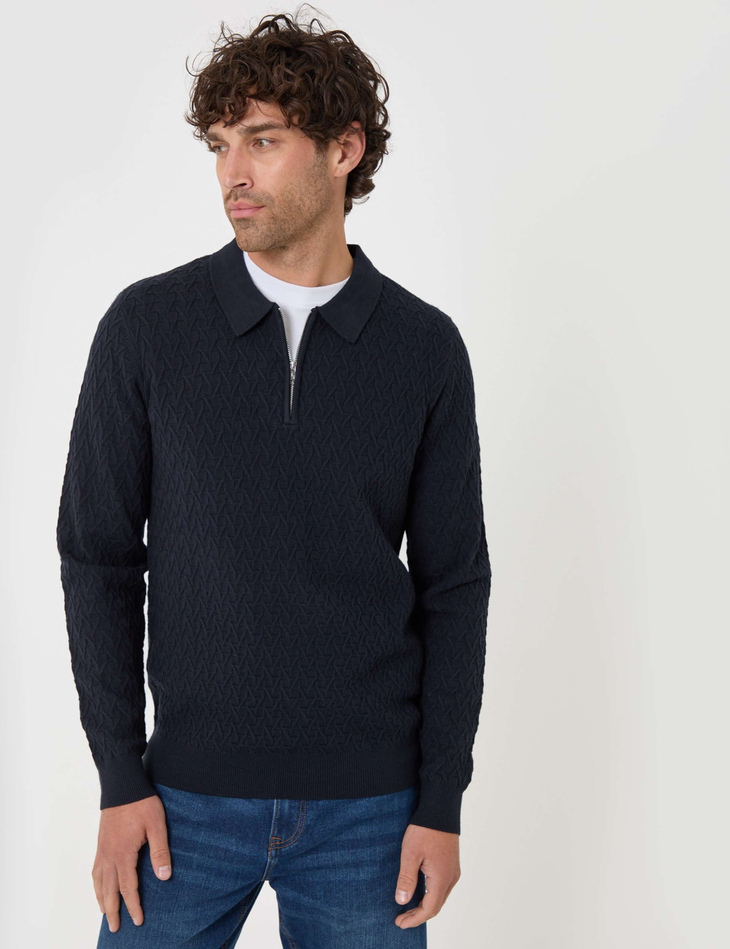 Textured Cable Knit Quarter Zip Polo