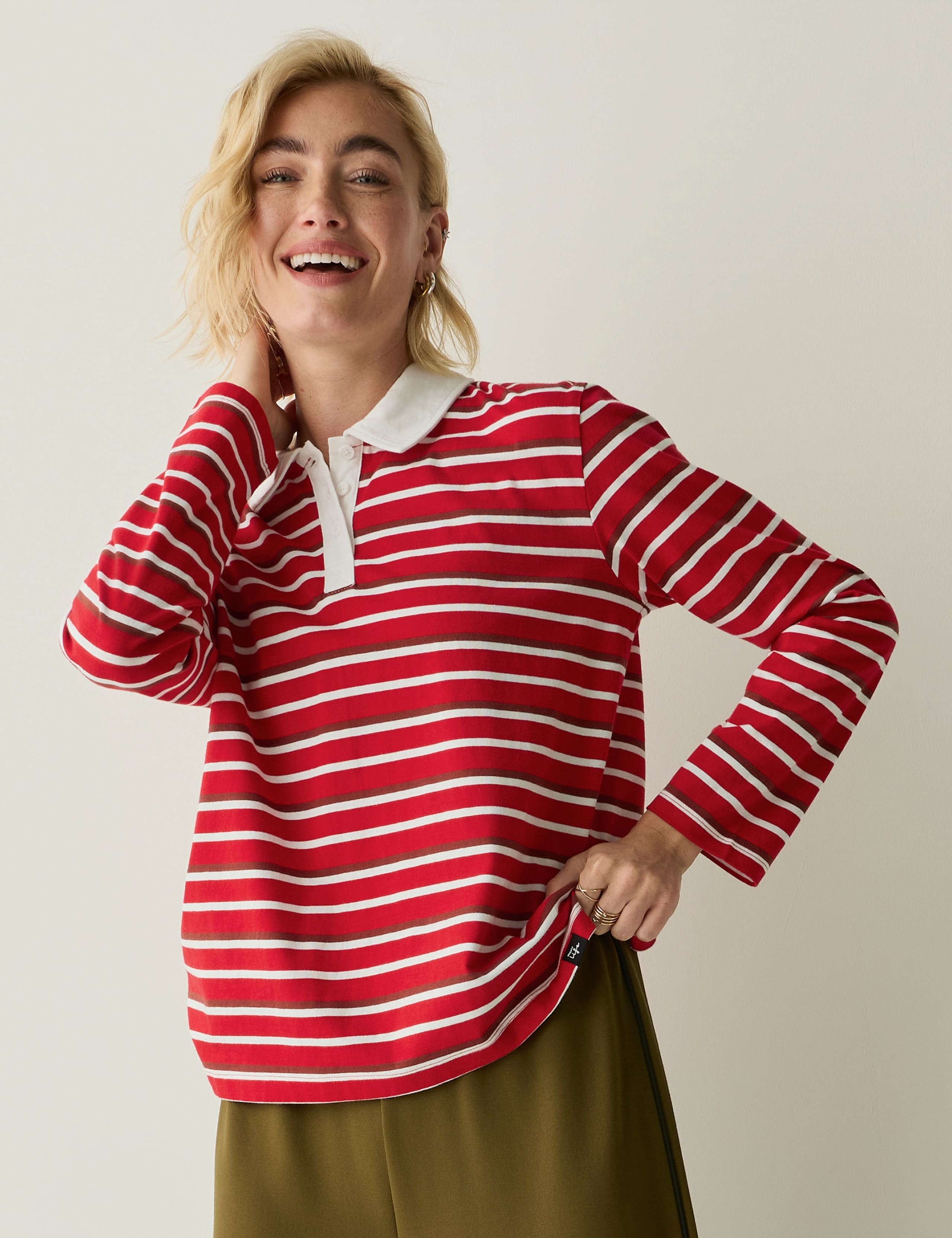 Pure Cotton Striped Relaxed Rugby Top