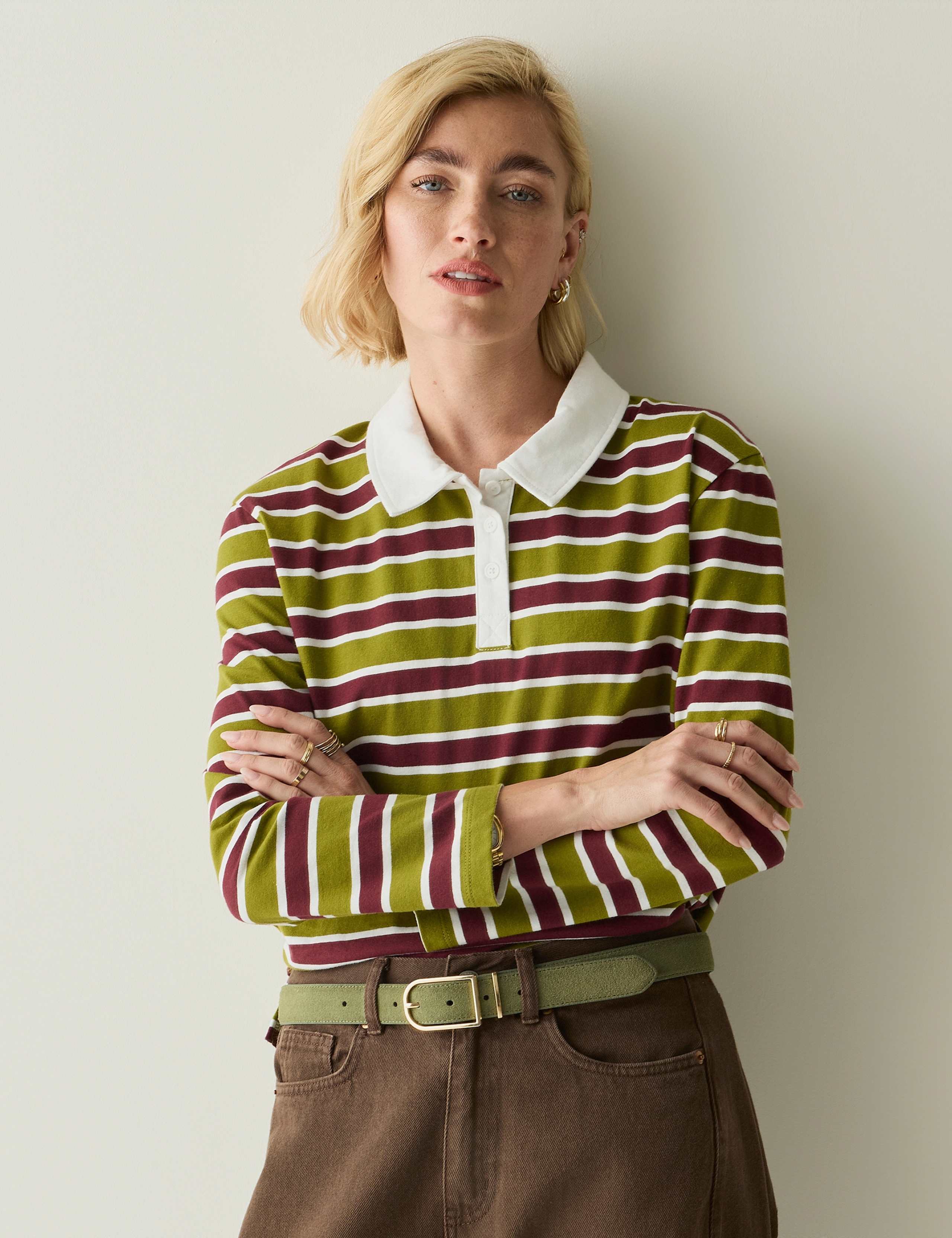 Pure Cotton Striped Relaxed Rugby Top