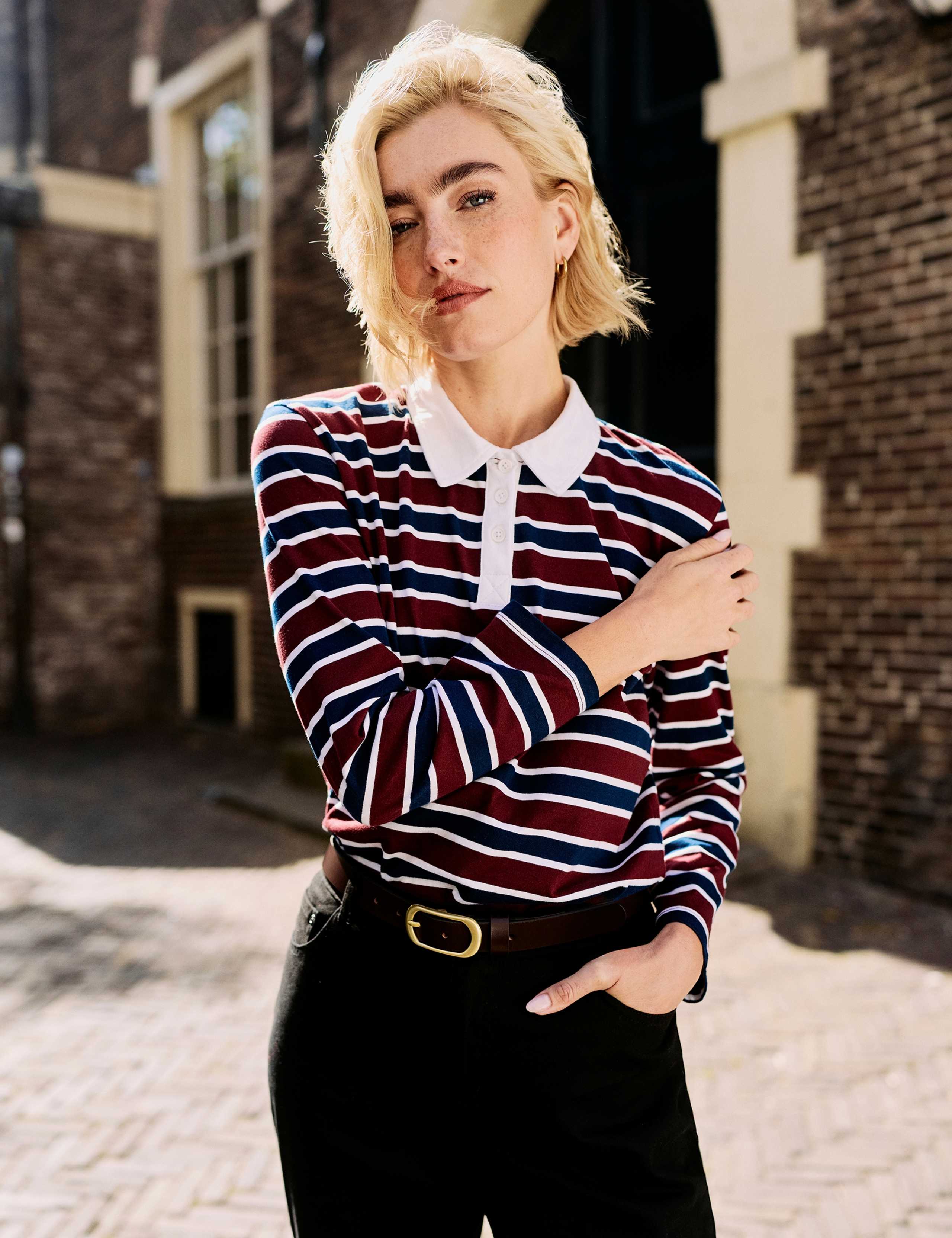 Pure Cotton Striped Relaxed Rugby Top