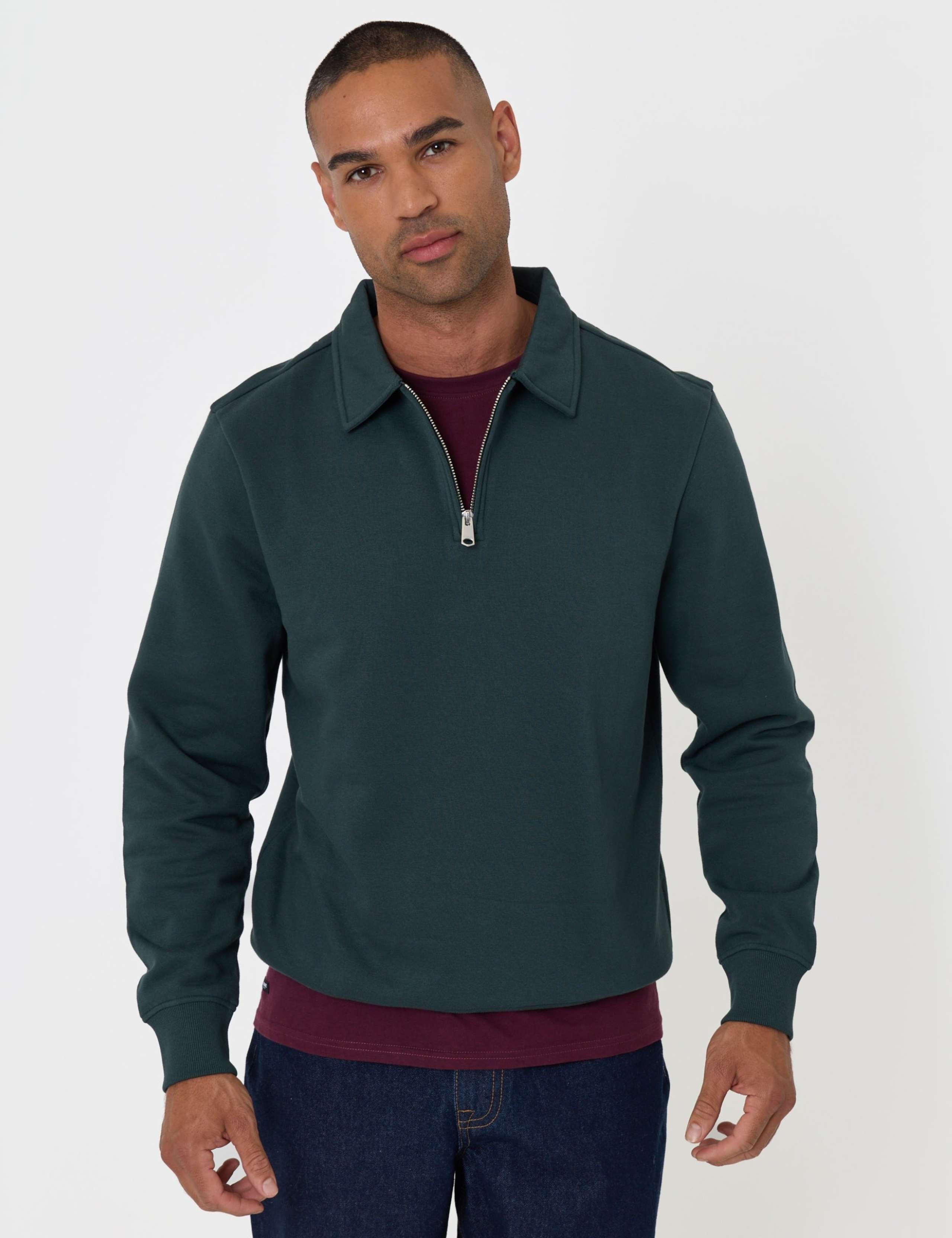 Cotton Rich Quarter Zip Polo Sweatshirt