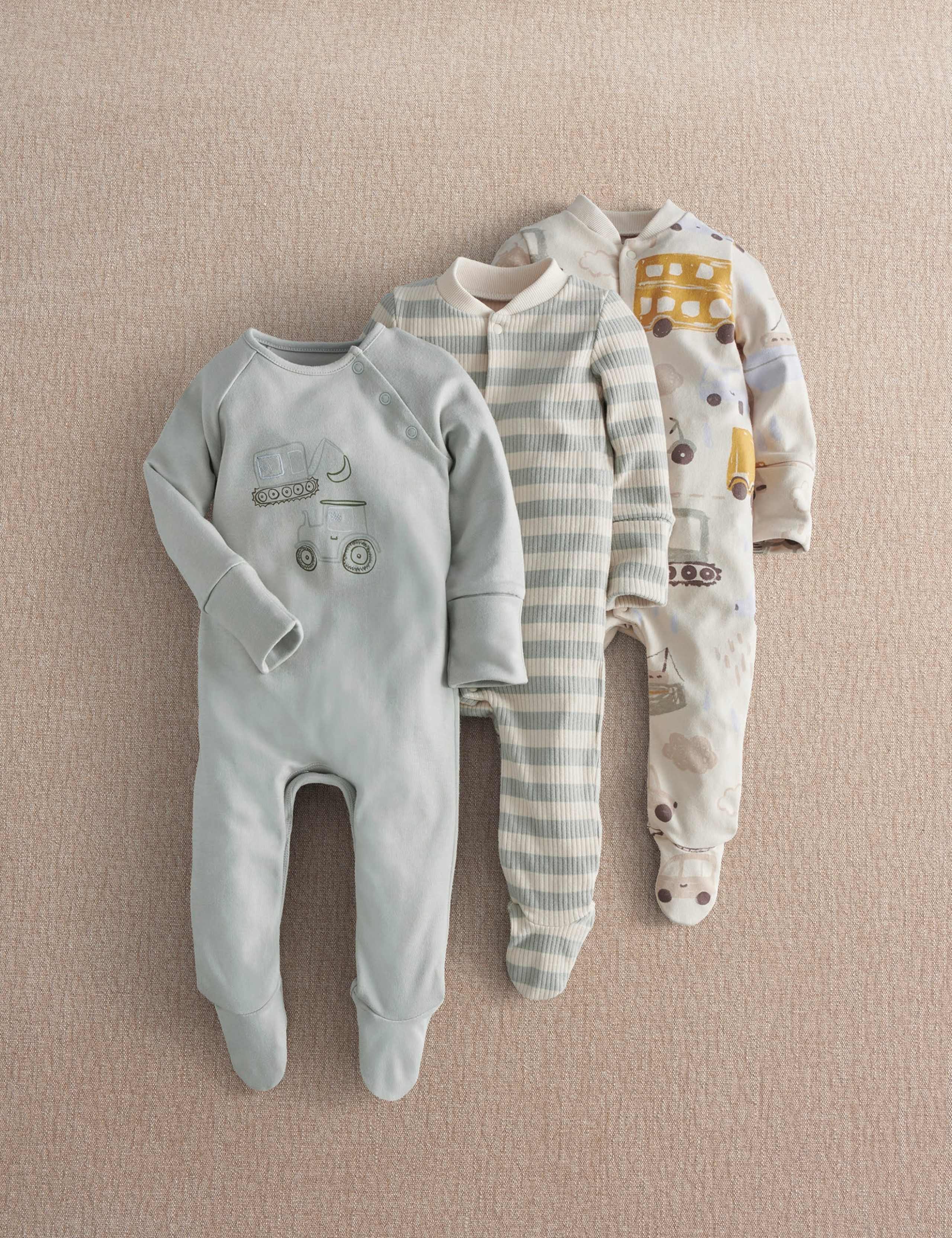 3 Pack Transport Print Sleepsuits