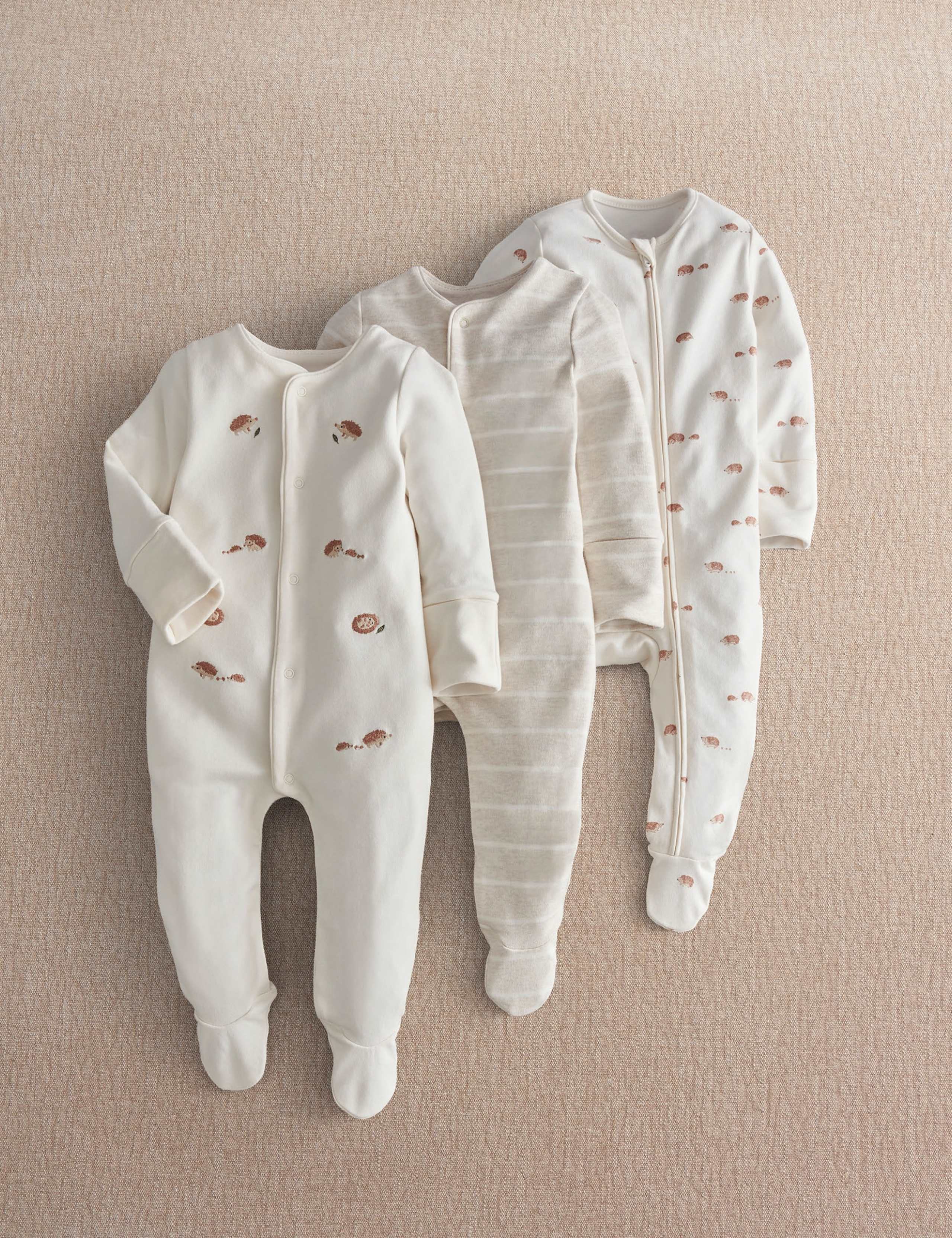 3 Pack Hedgehog Sleepsuits