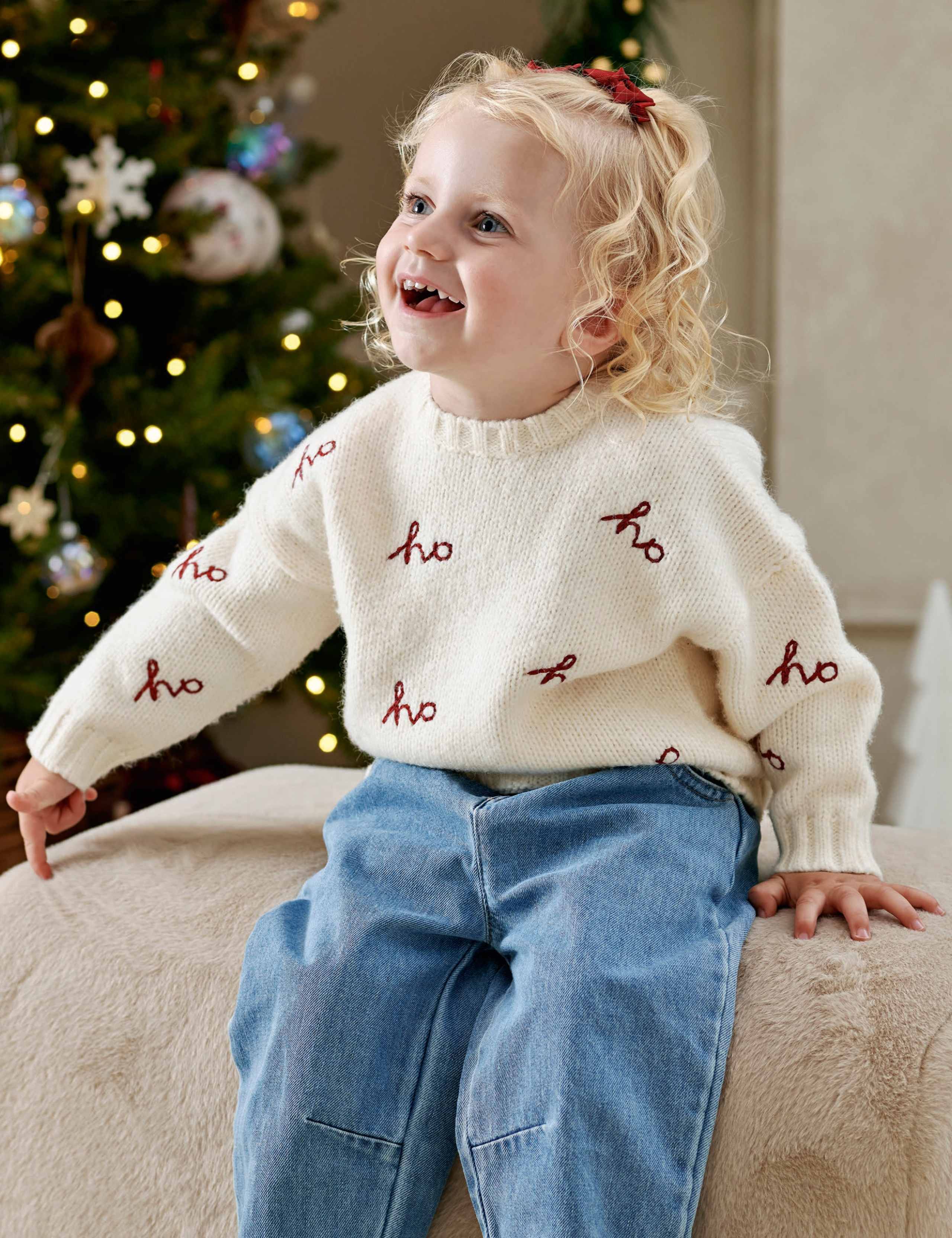 Pure Cotton Ho Ho Ho Christmas Jumper (0-3 Yrs)