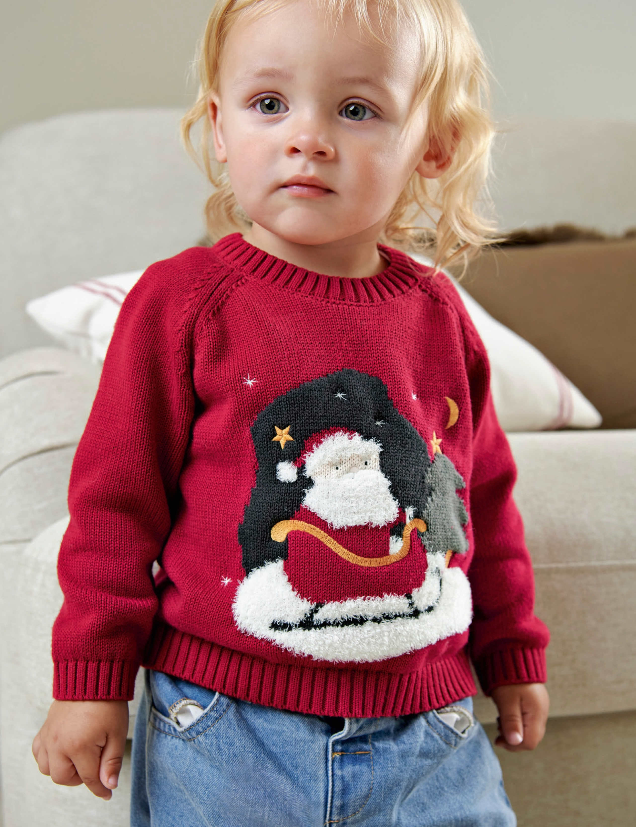 Pure Cotton Santa Christmas Jumper (0-3 Yrs)