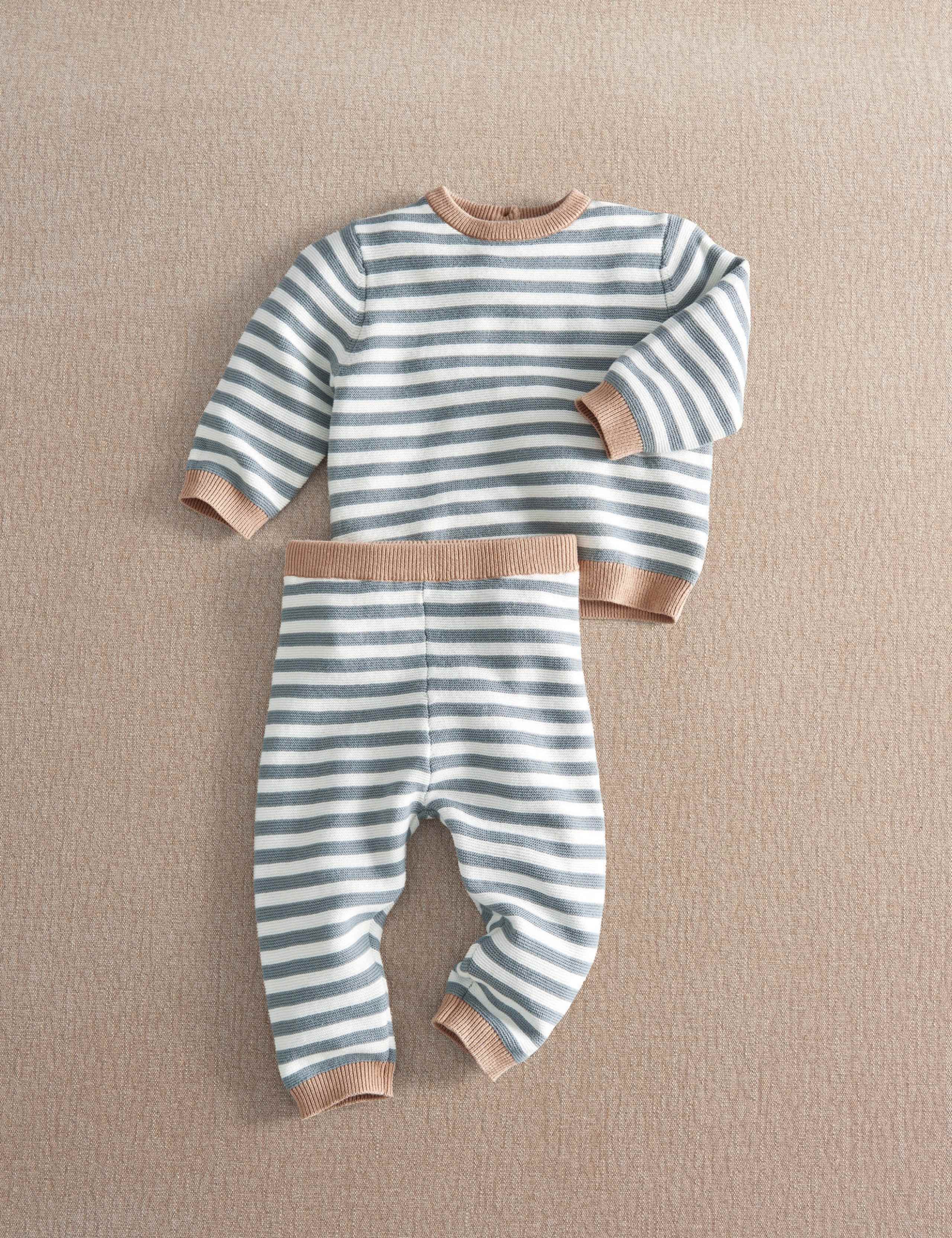 Pure Cotton Striped Knitted Jumper & Bottom Set