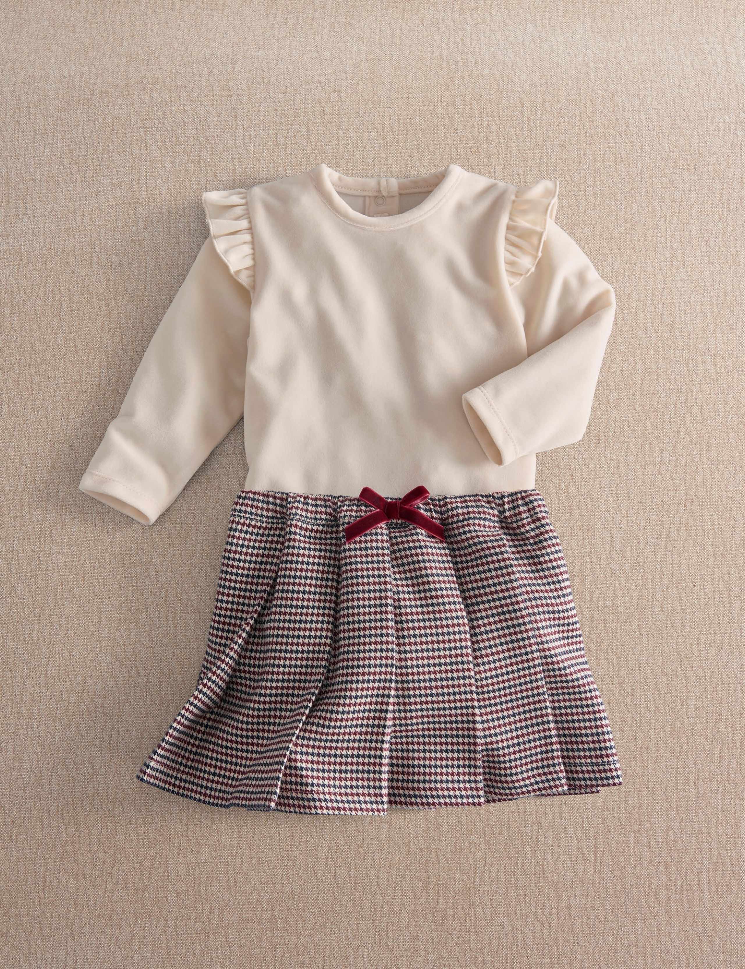 Velour Houndstooth Bodysuit & Skirt Set