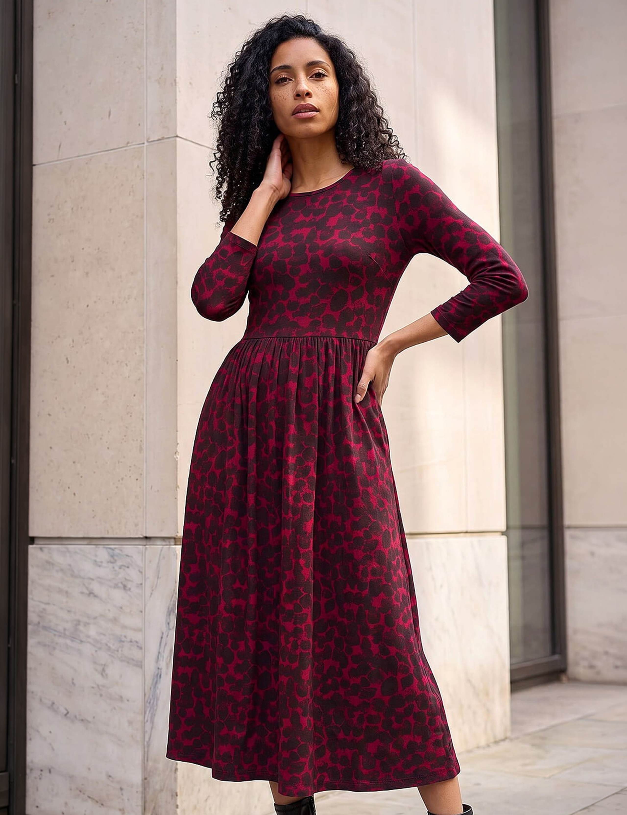 Spot Print Asymmetric Neck Knee Length Dress