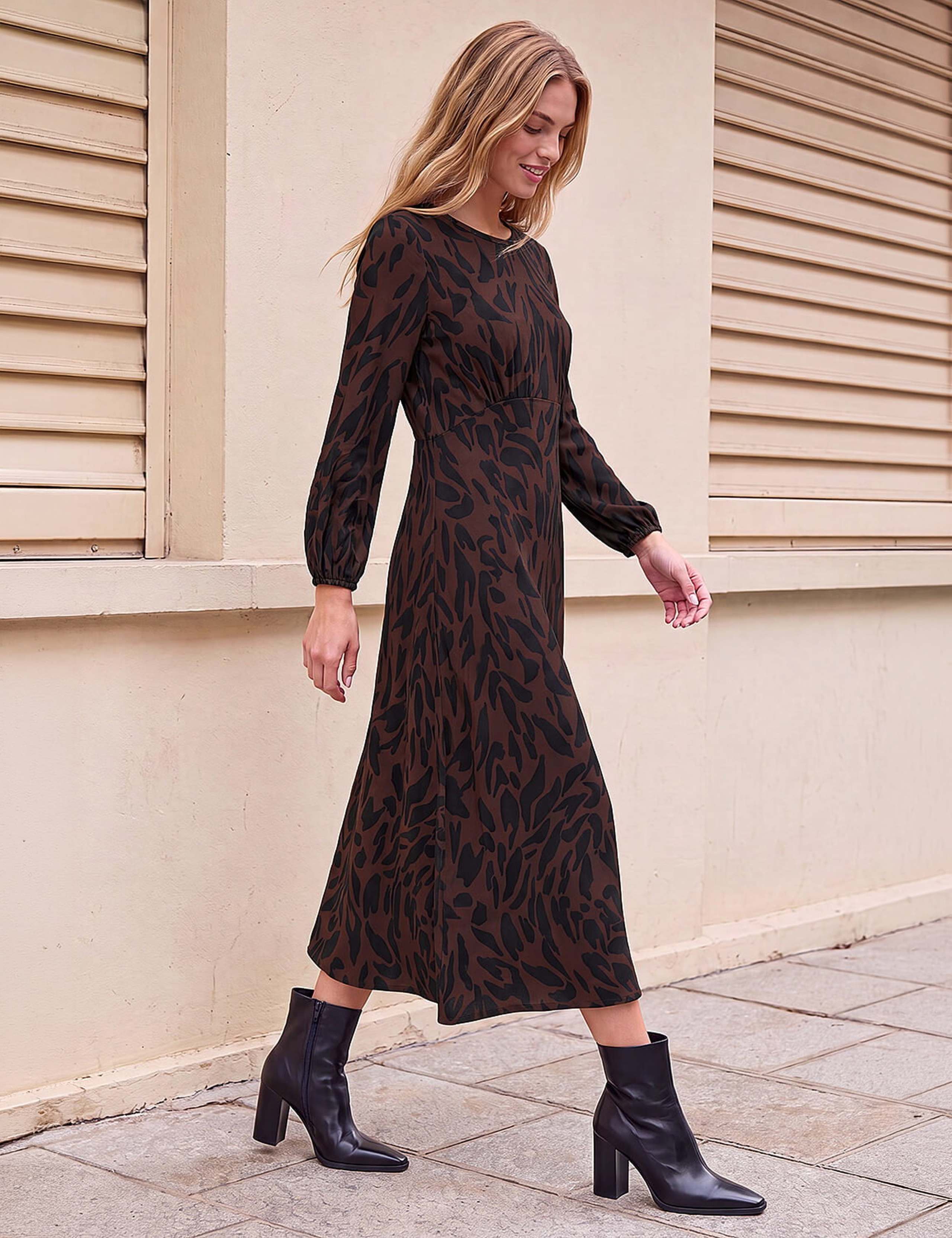 Animal Print A-Line Midi Dress