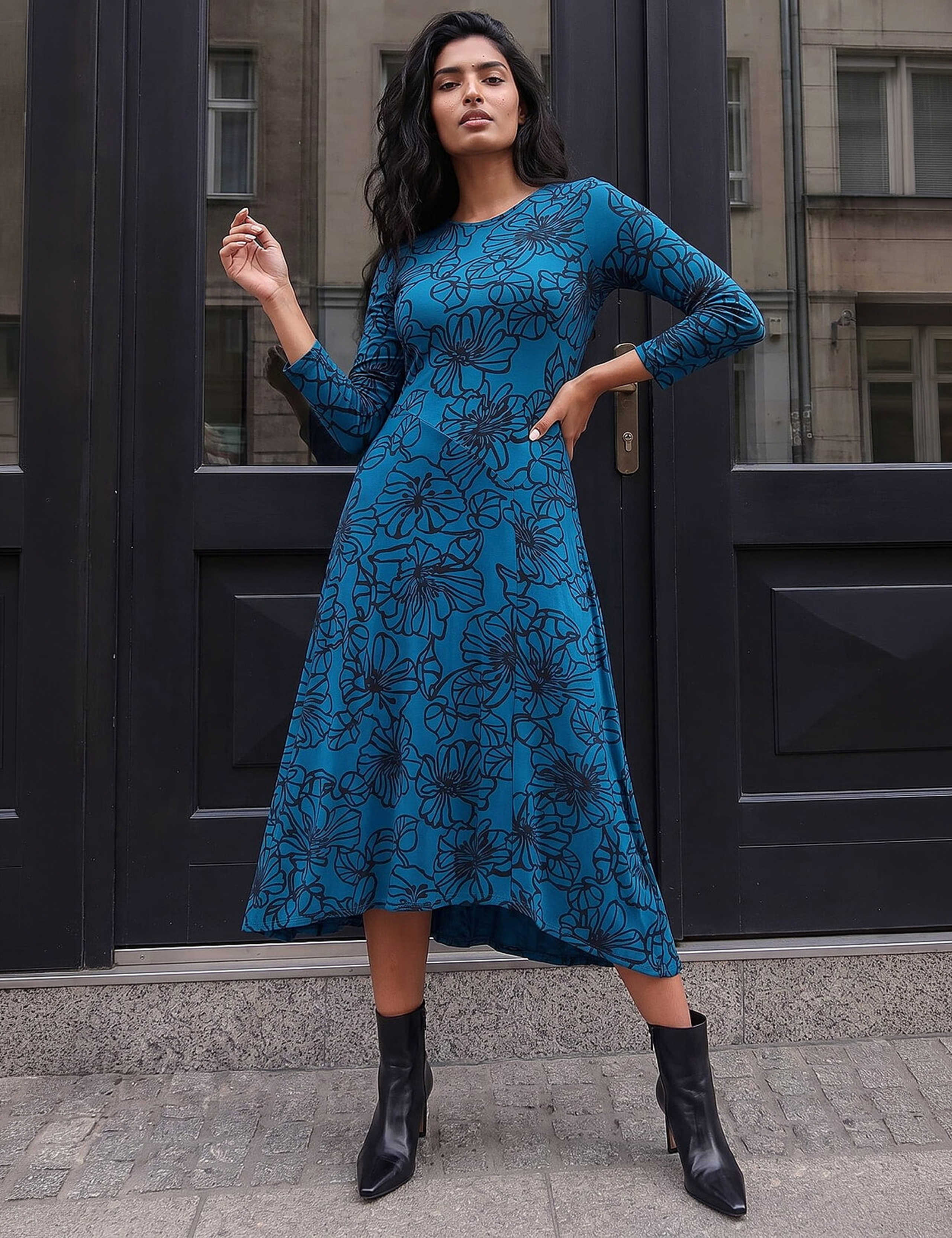 Asymmetric Hem Midi Dress
