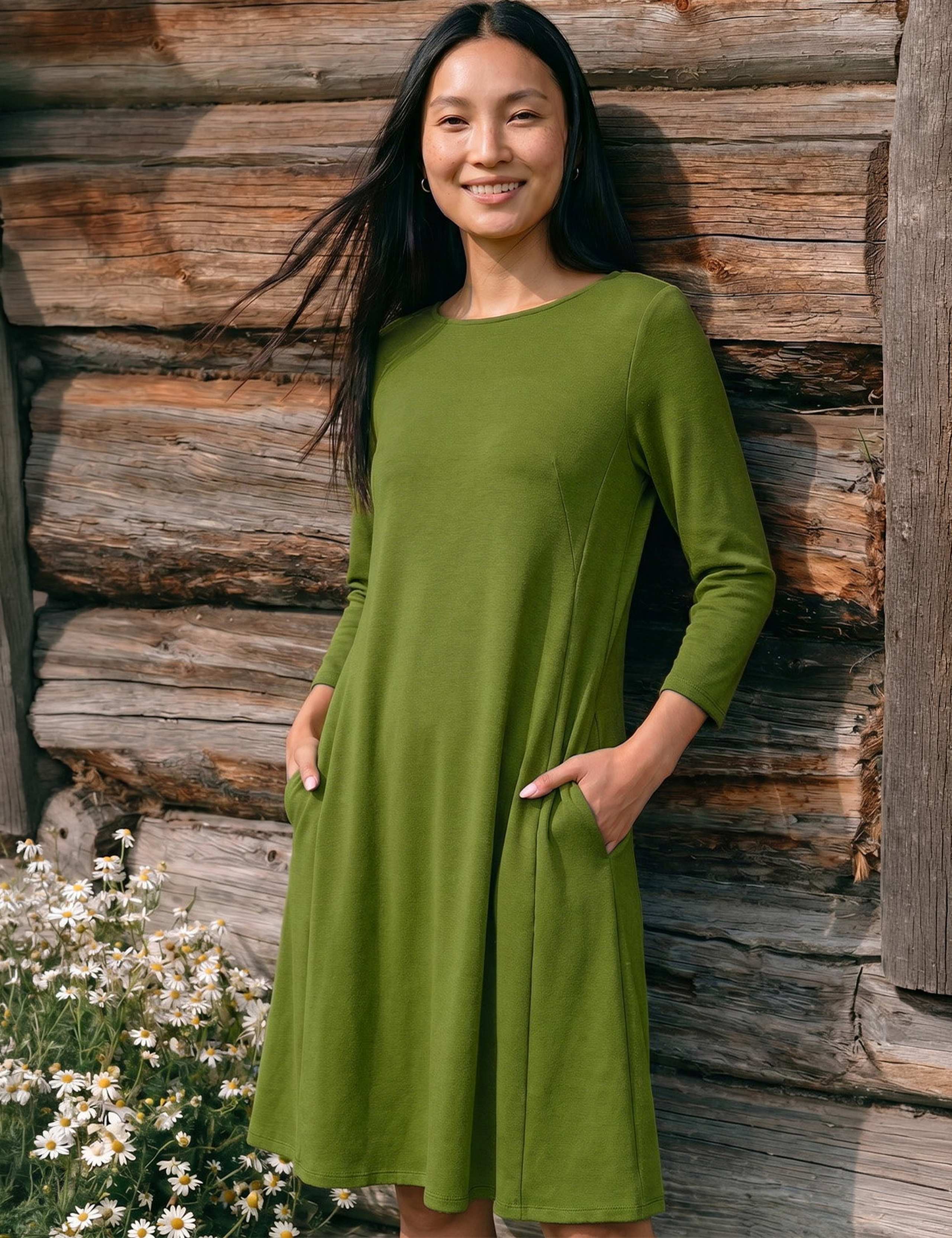 Asymmetric Neck Knee Length Swing Dress