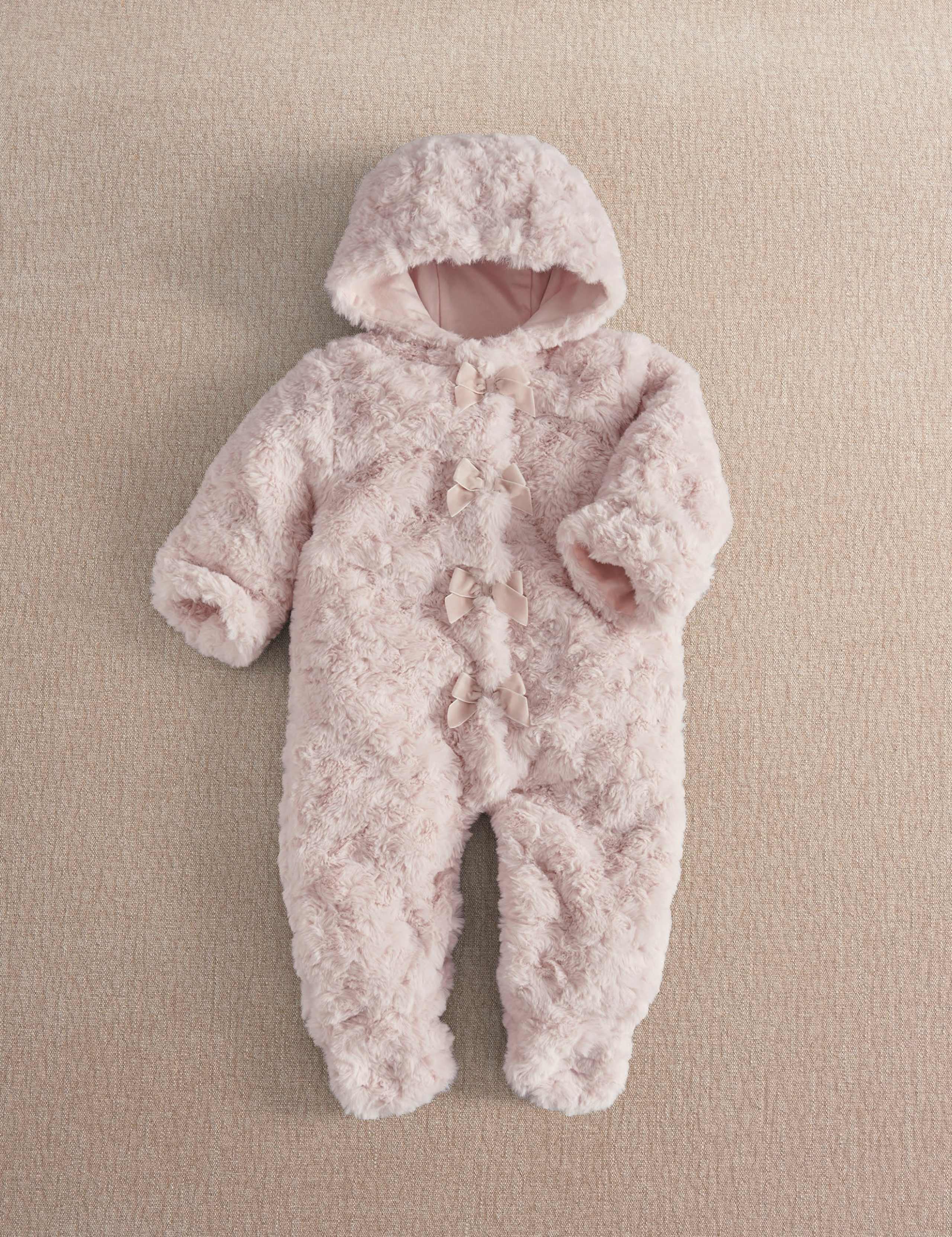 Faux Fur Bow Hooded Pramsuit