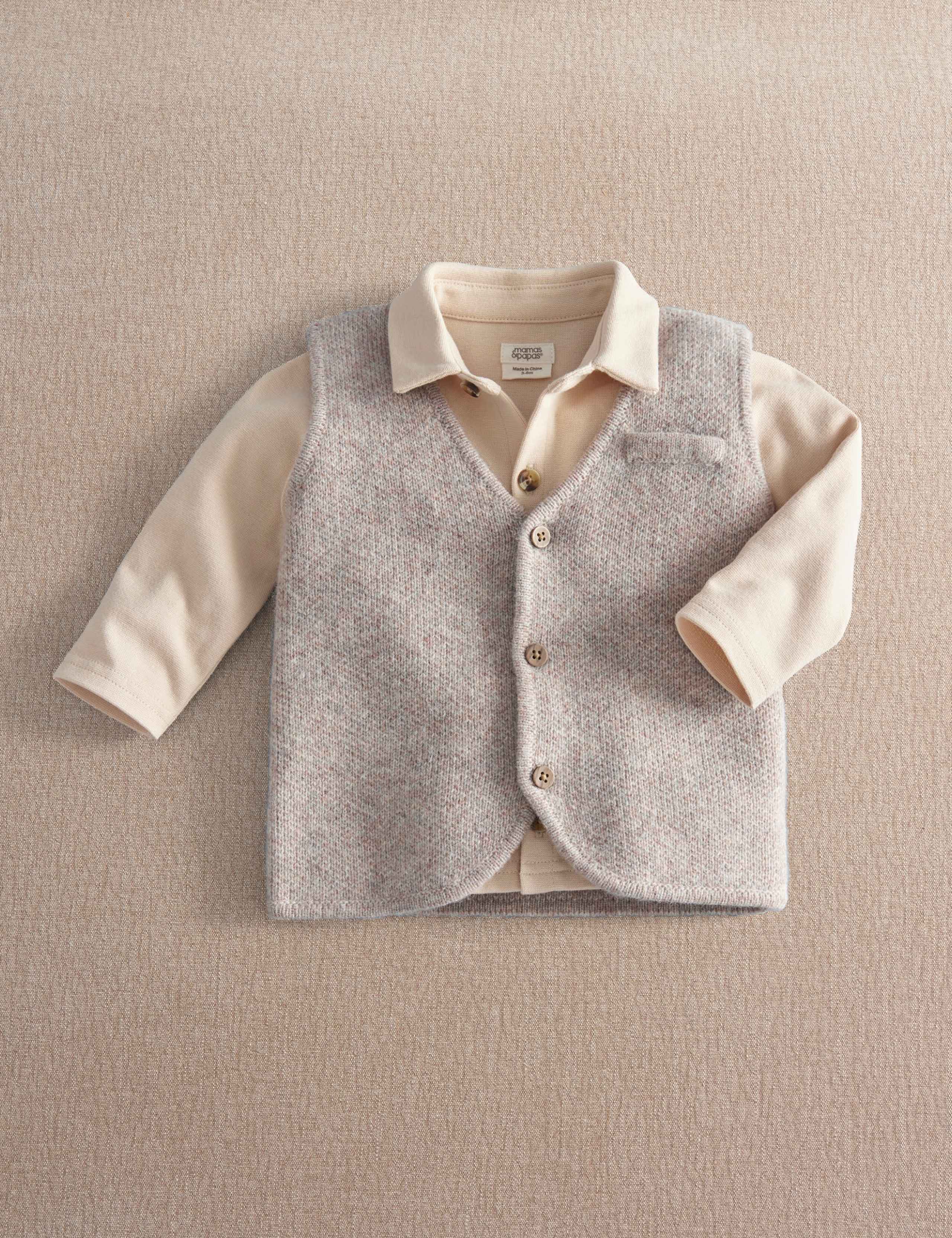 Wool Blend Knitted Waistcoat & Shirt Set