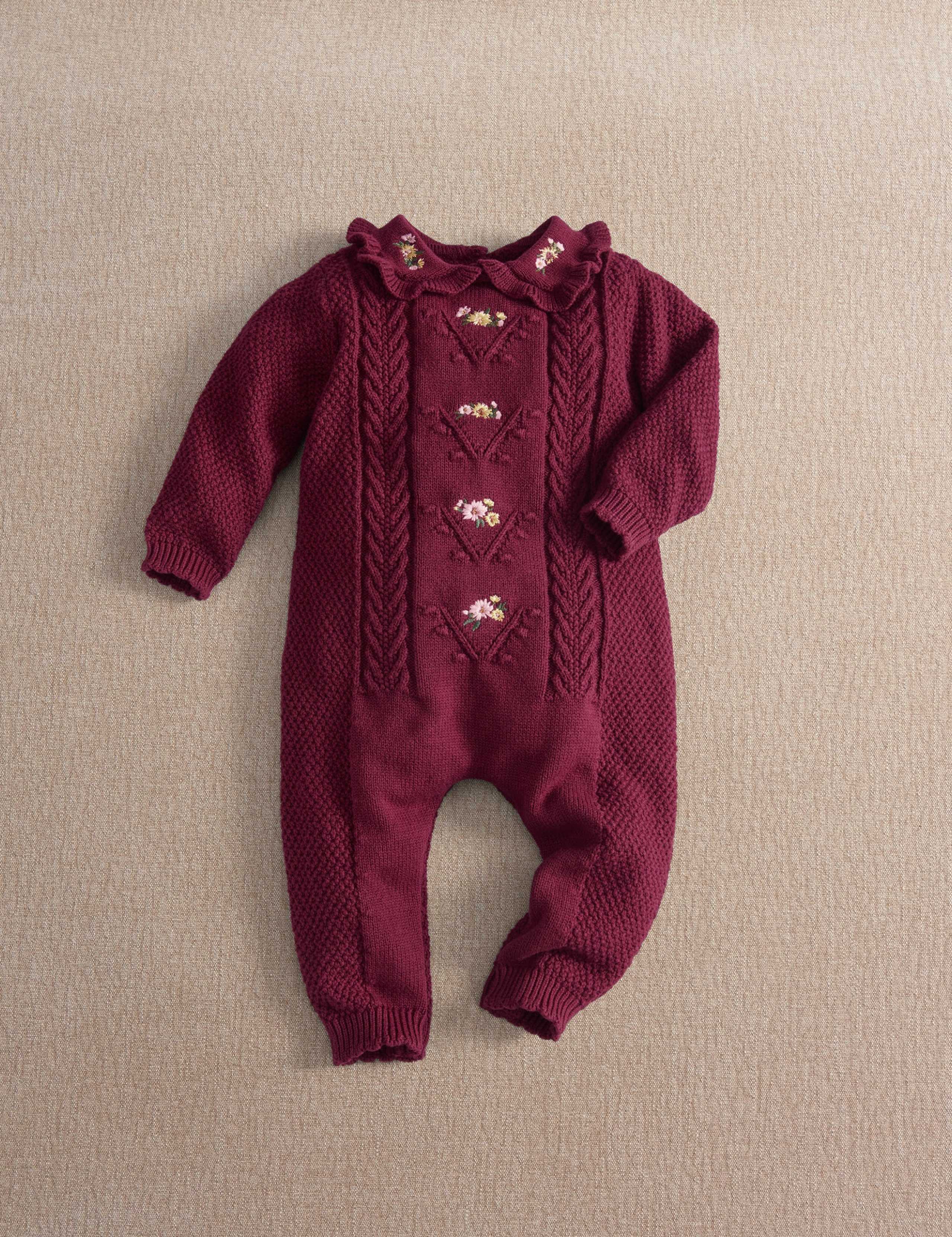 Pure Cotton Flower Embroidered Knitted Romper