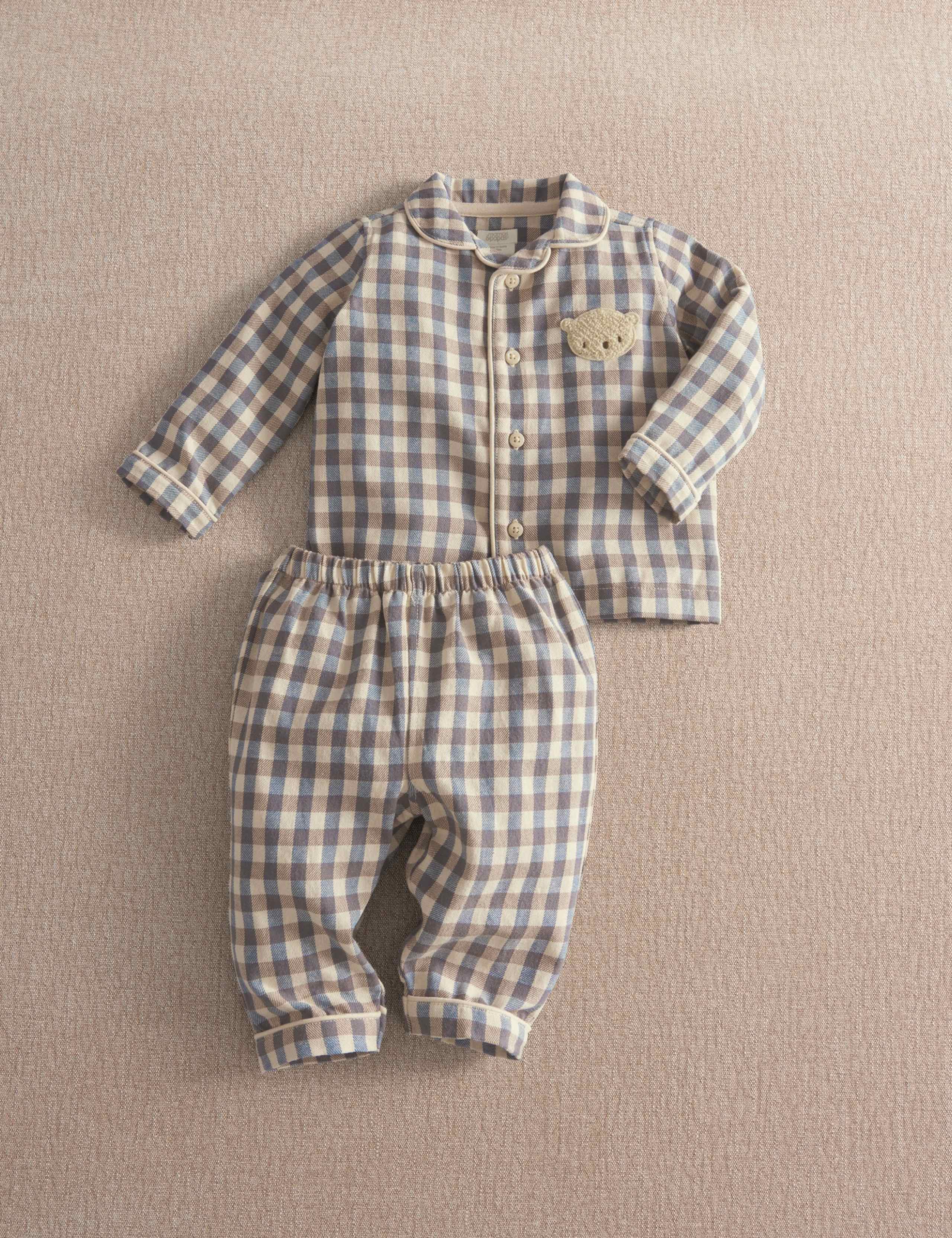 Pure Cotton Checked Bear Pyjama Set