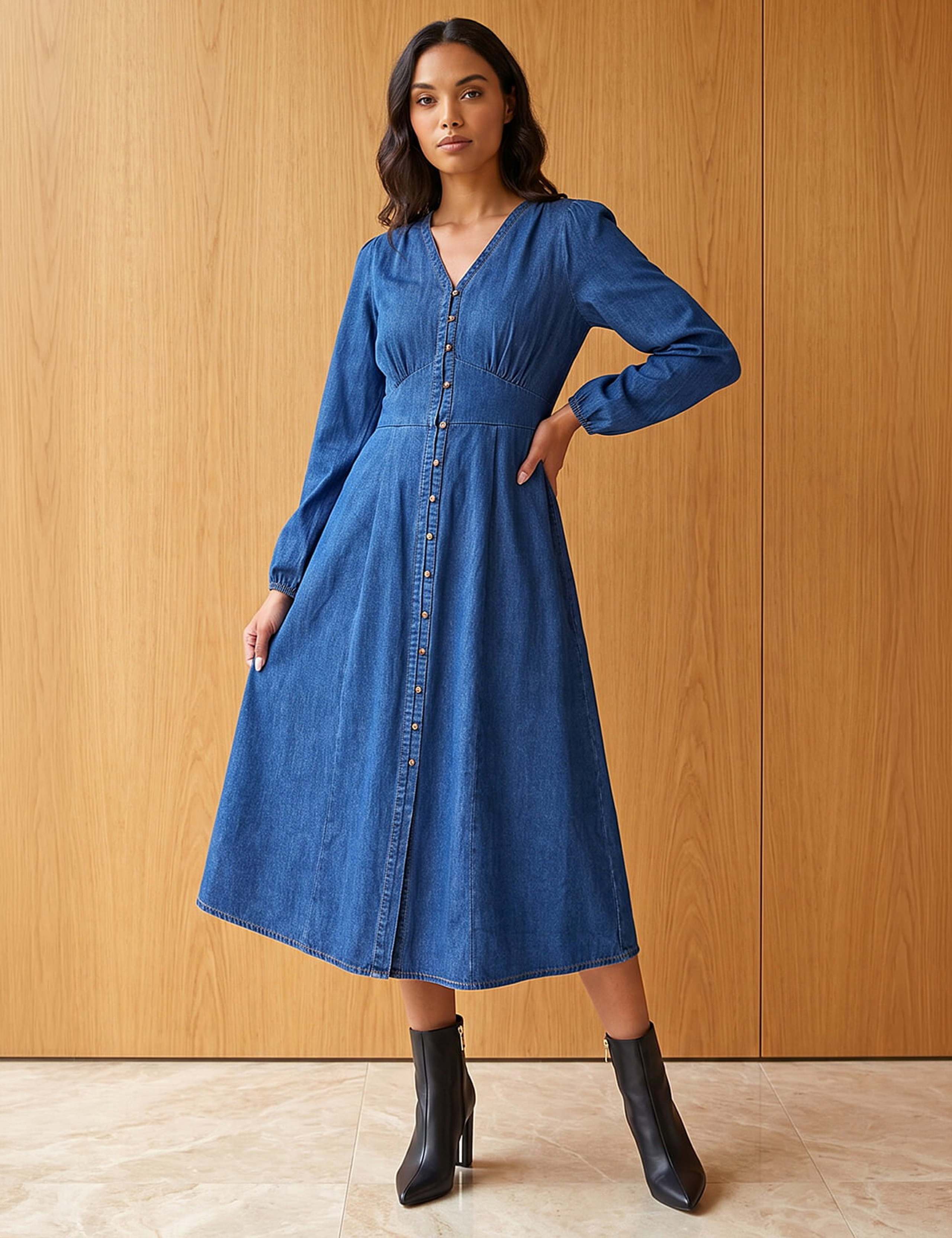 Pure Cotton Button Through Midi Dress