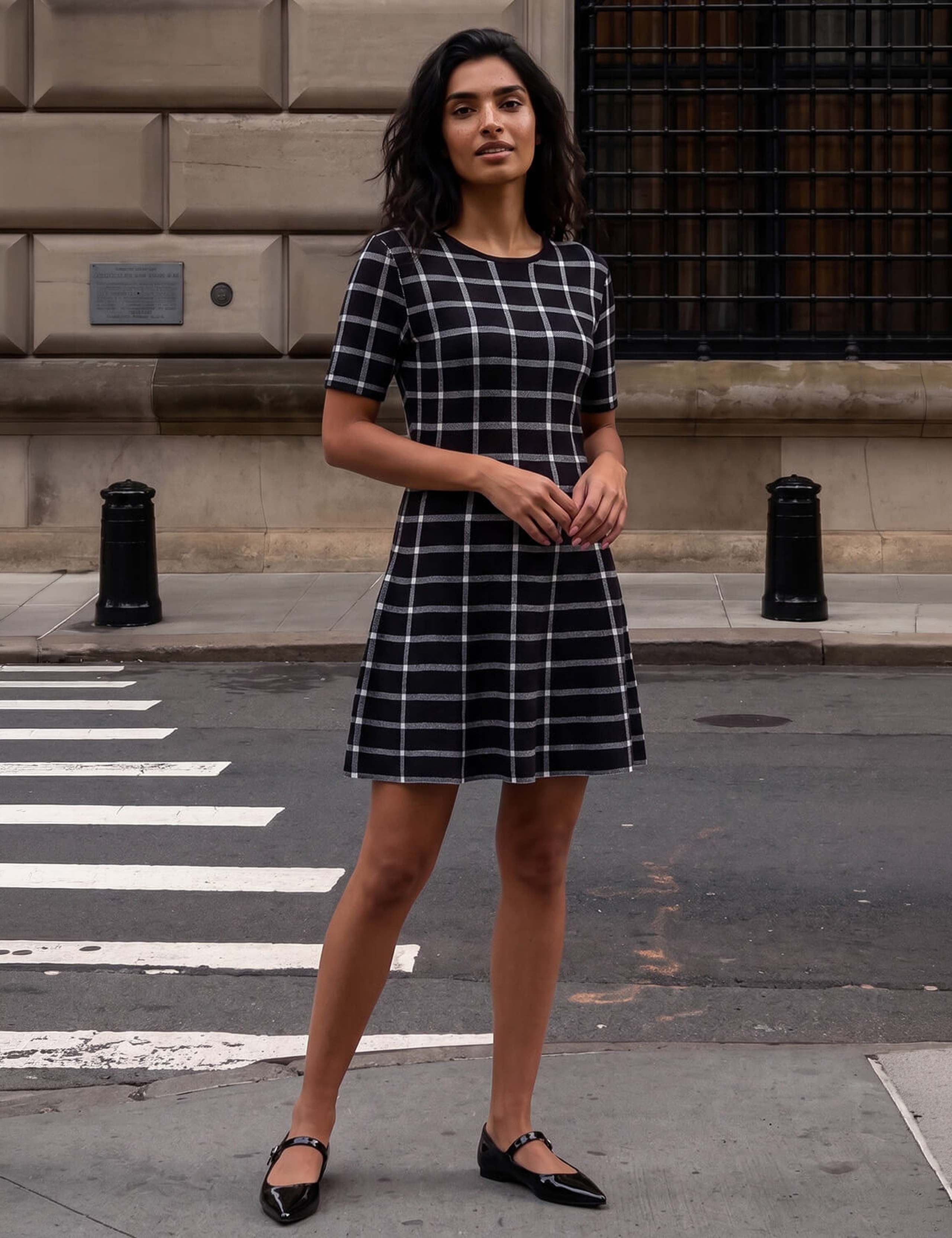 Checked Knee Length Dress