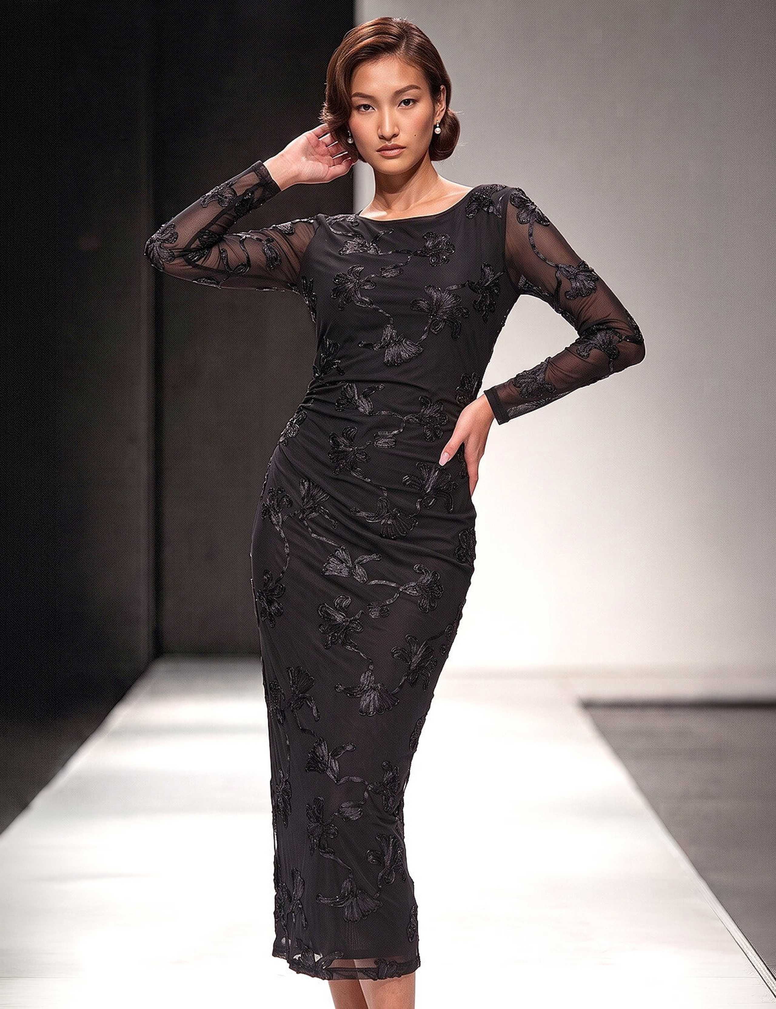 Cornelli Stretch Mesh Knee Length Dress
