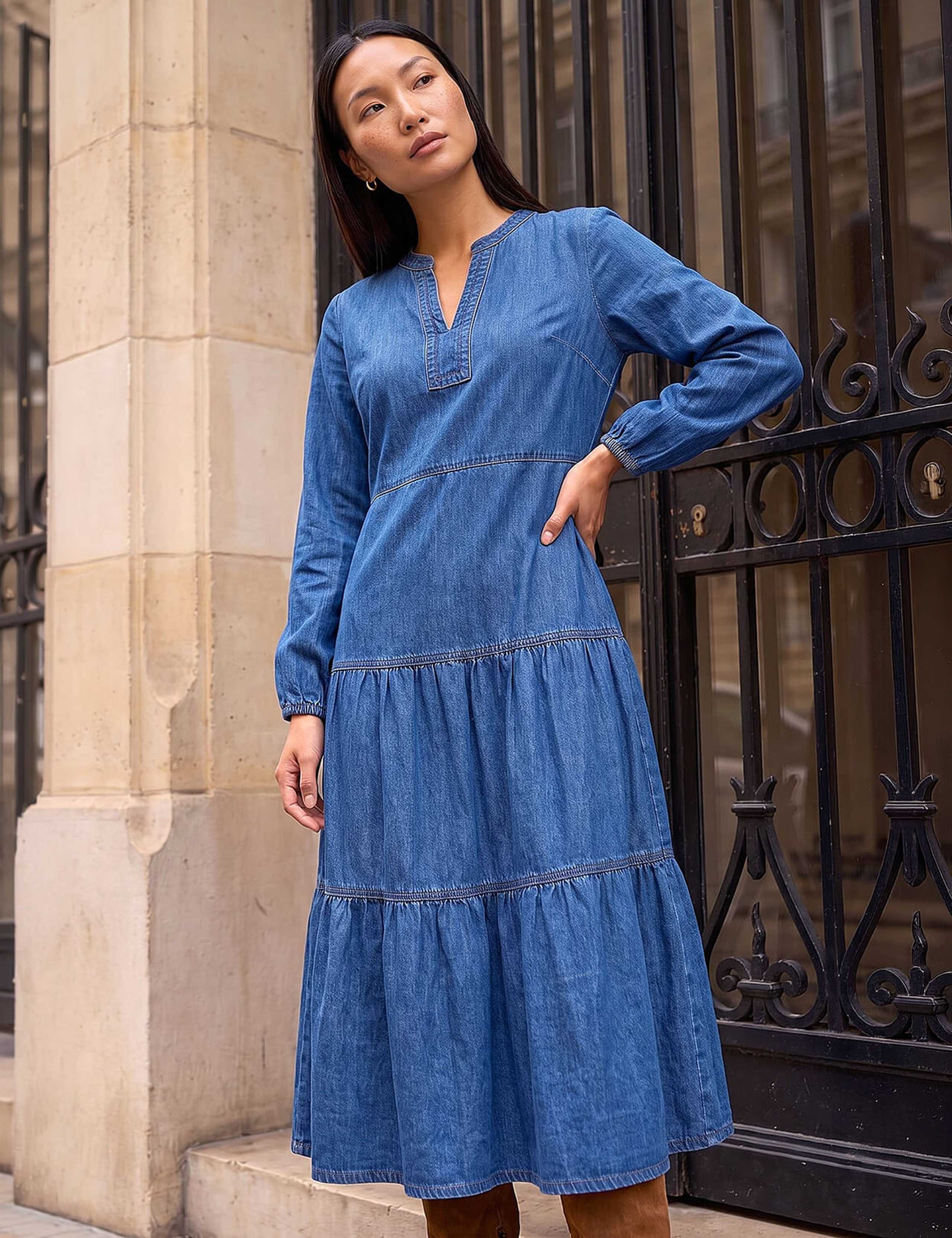 Pure Cotton Tiered Knee Length Dress