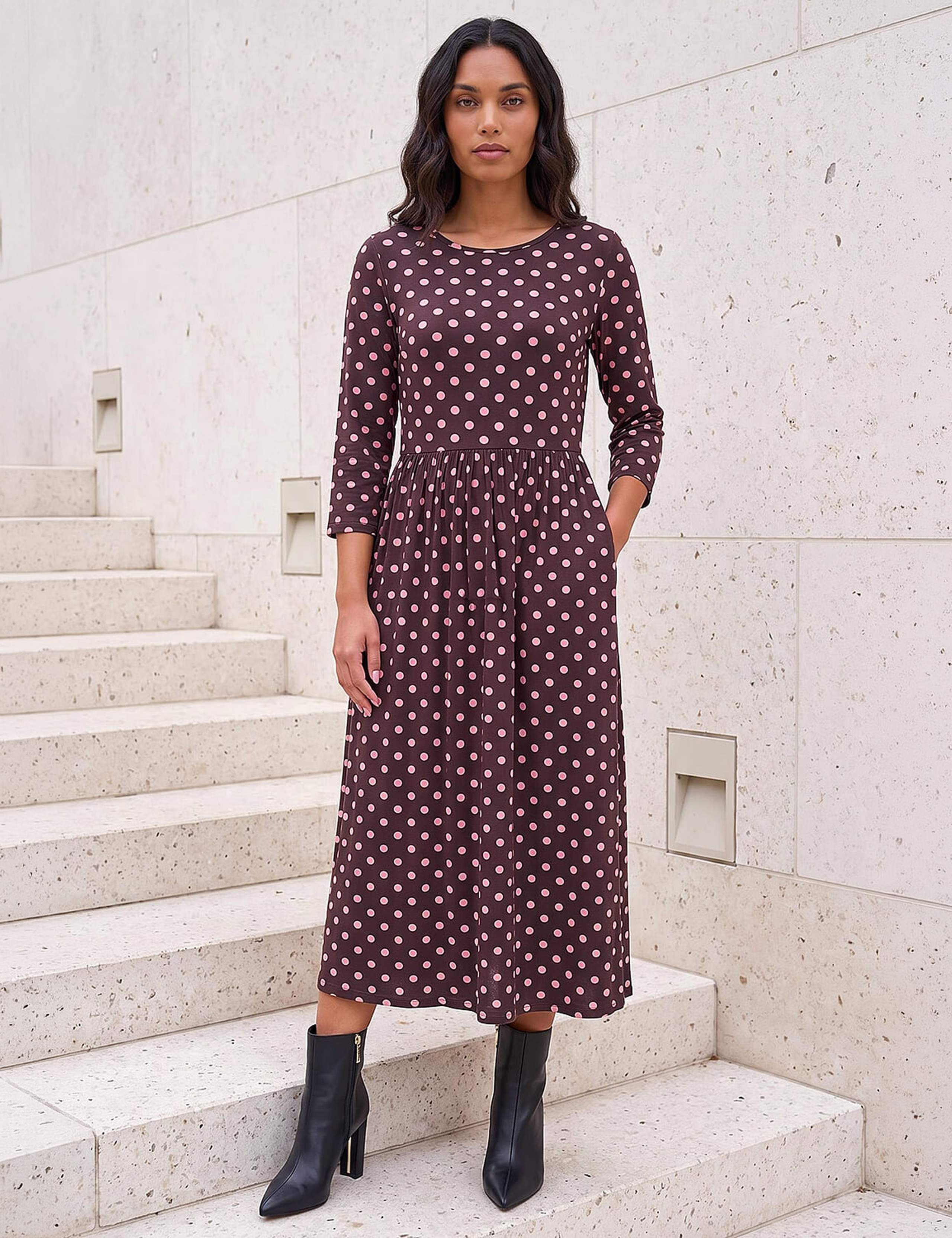 Polka Dot Print Pocket Dress