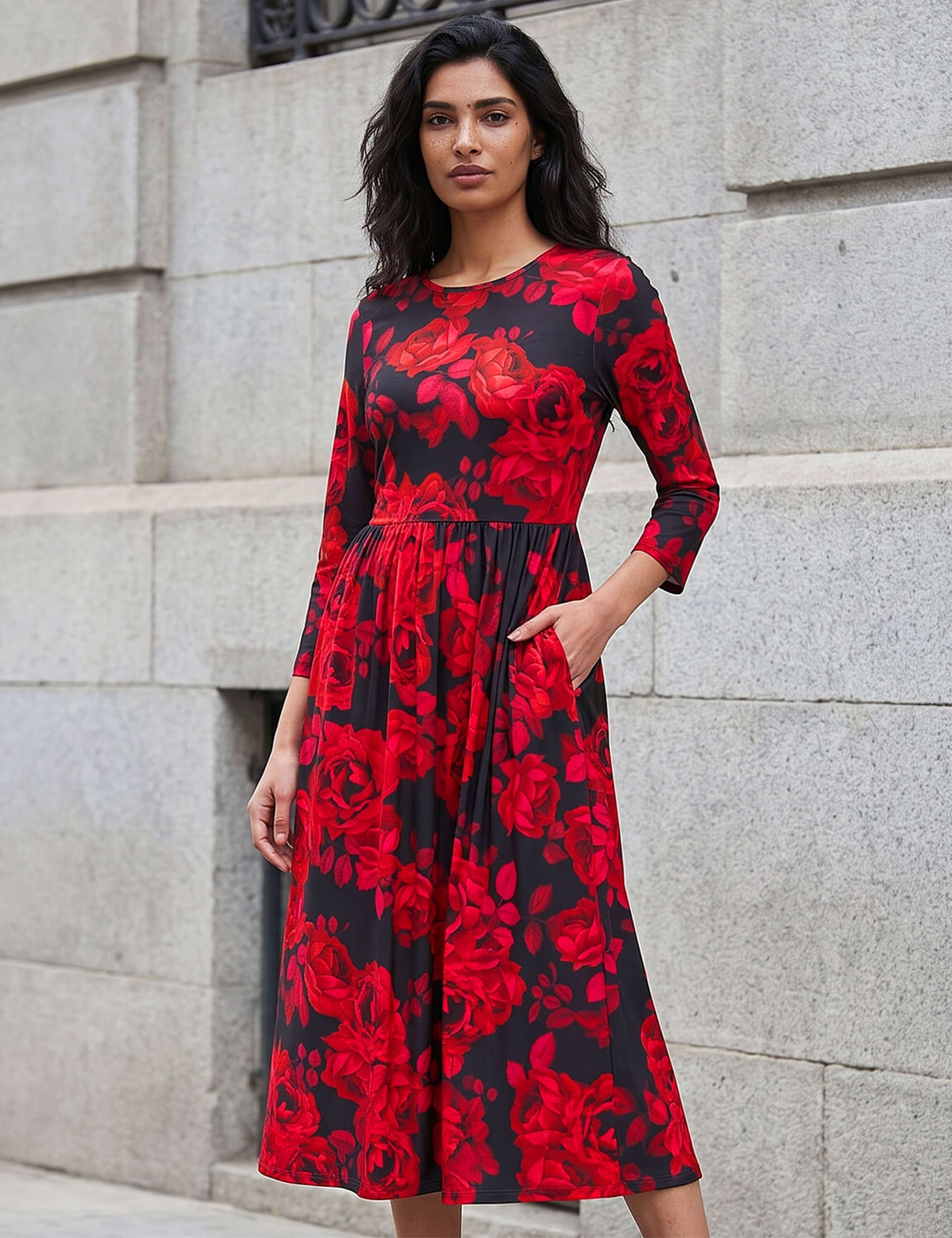 Floral Gathered Midi Dress