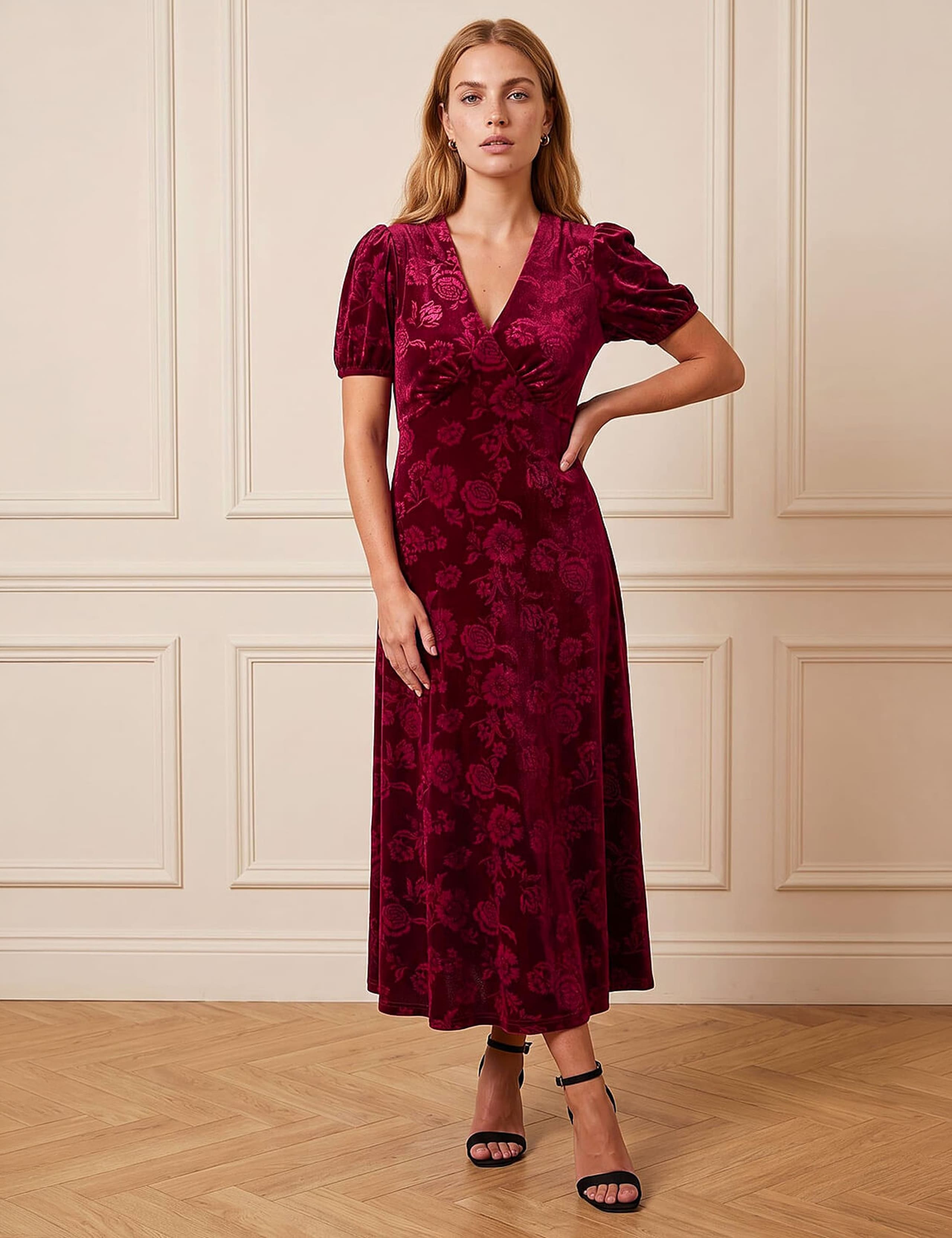 Embossed Velvet Midi Dress