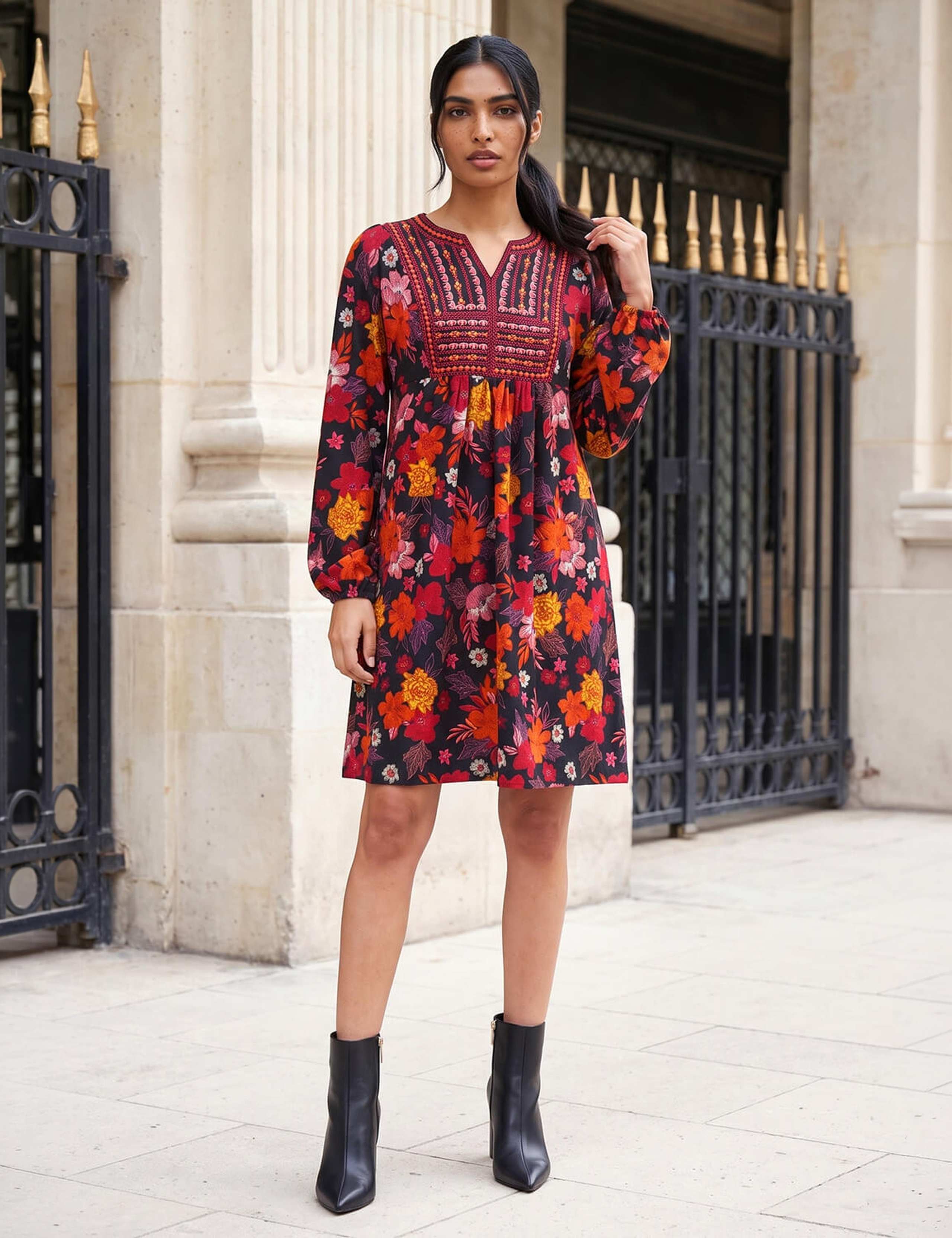Embroidery Panel Floral Dress