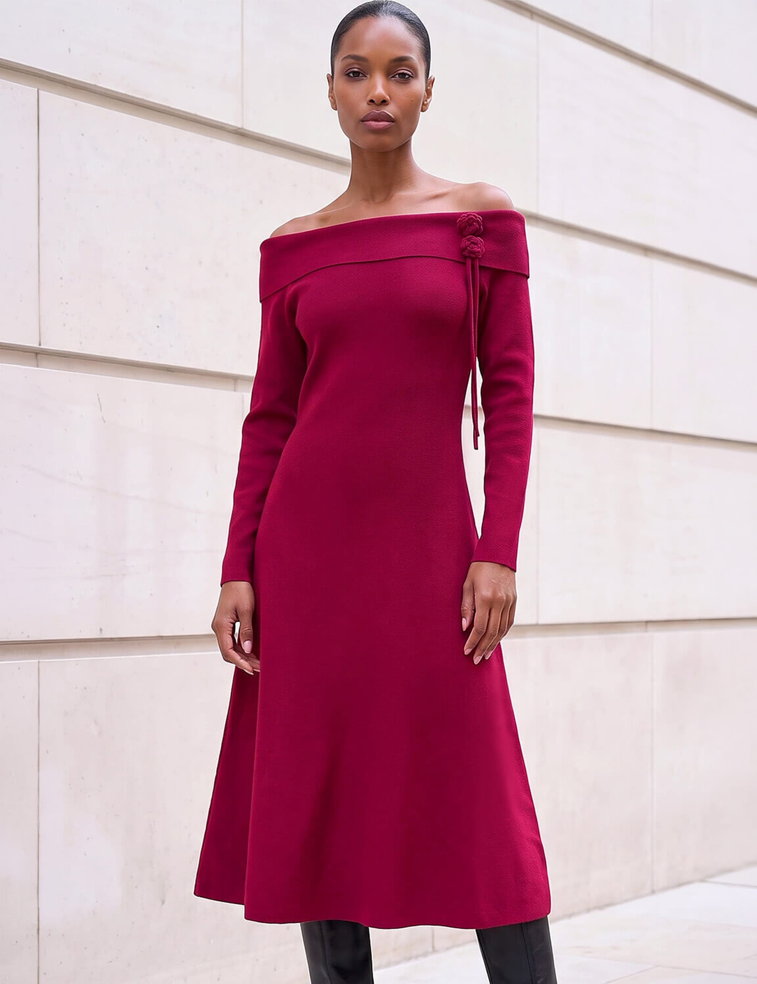 Floral Bardot Knee Length Dress