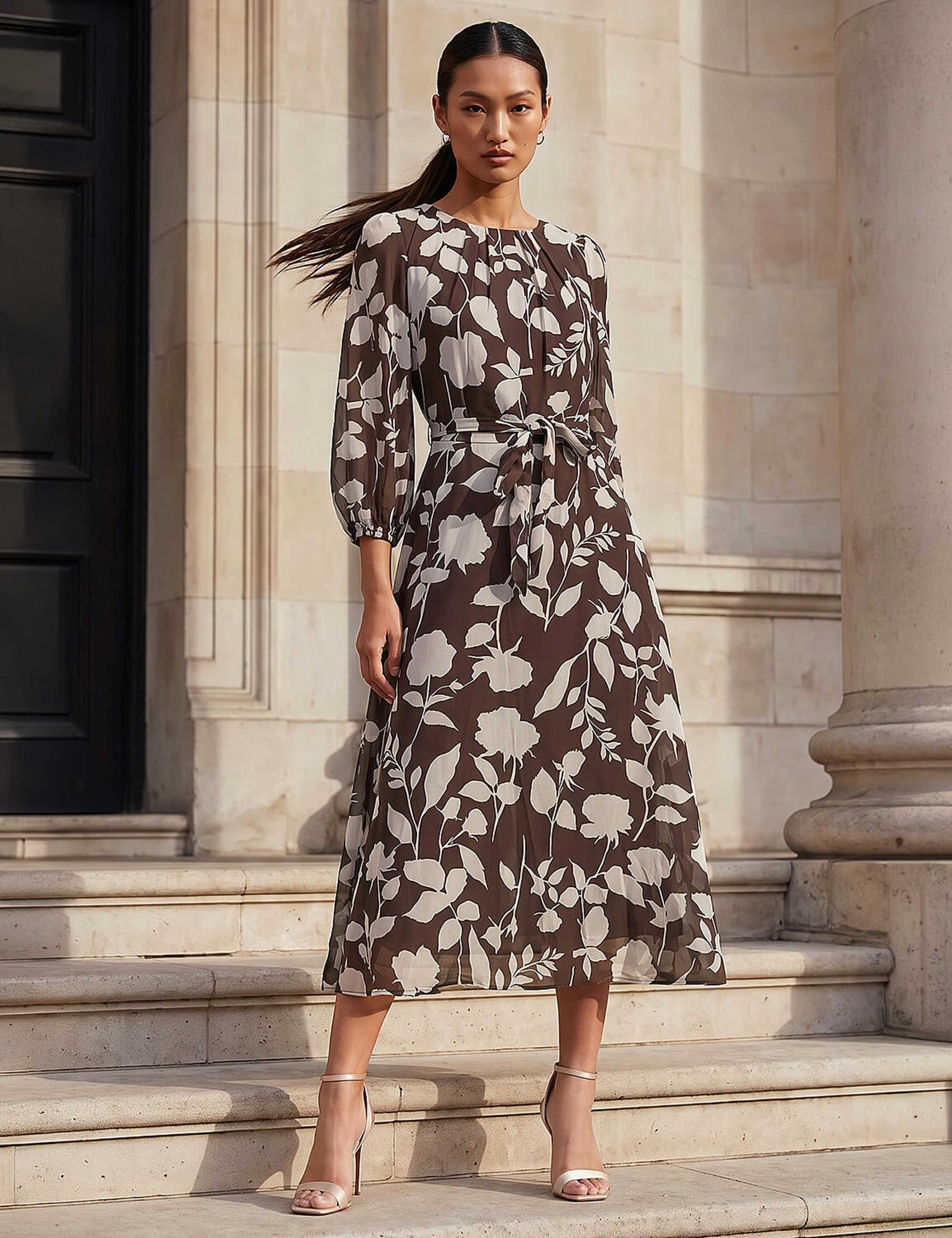 Floral Pleated Midi Dress