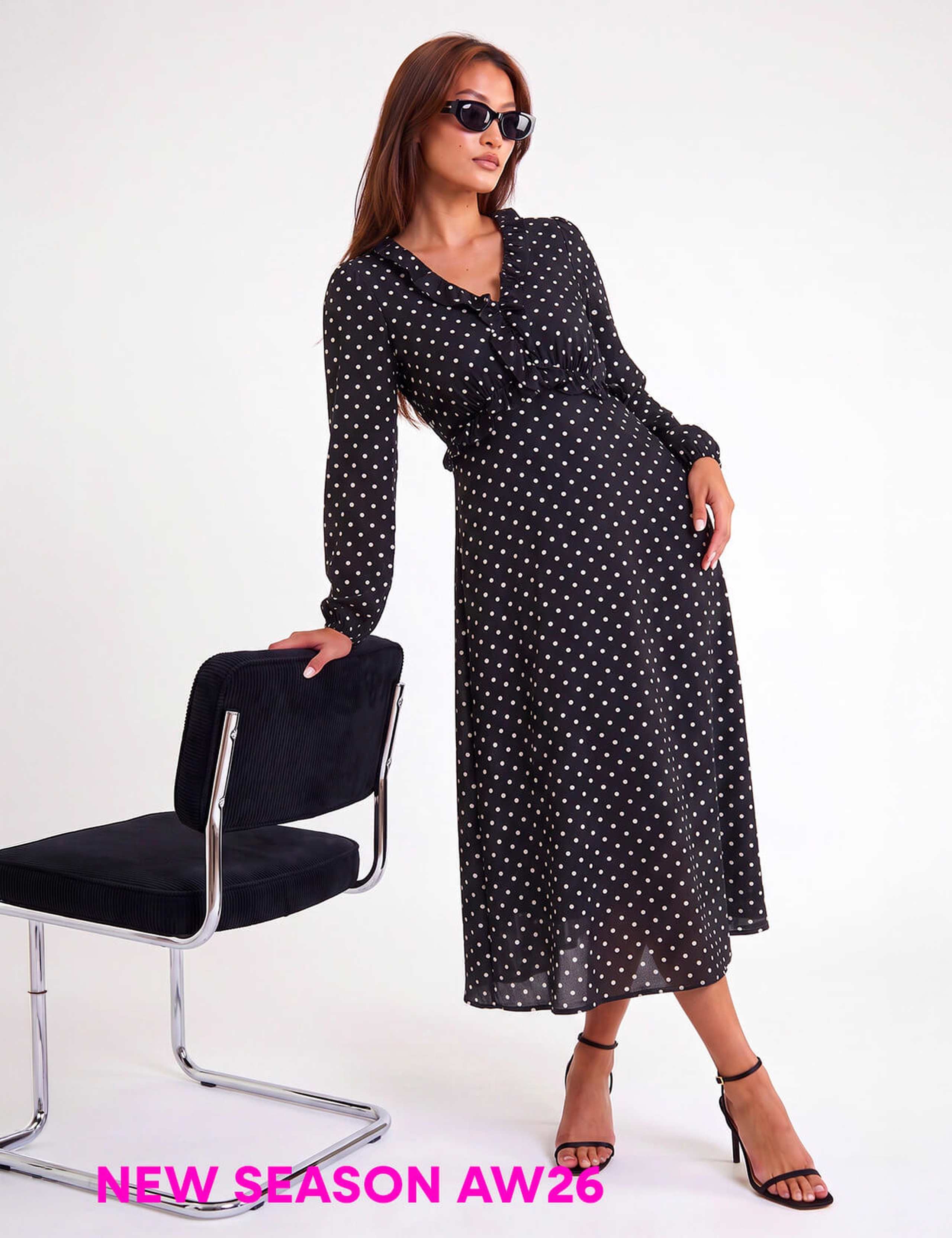 Polka Dot Frill Midi Dress