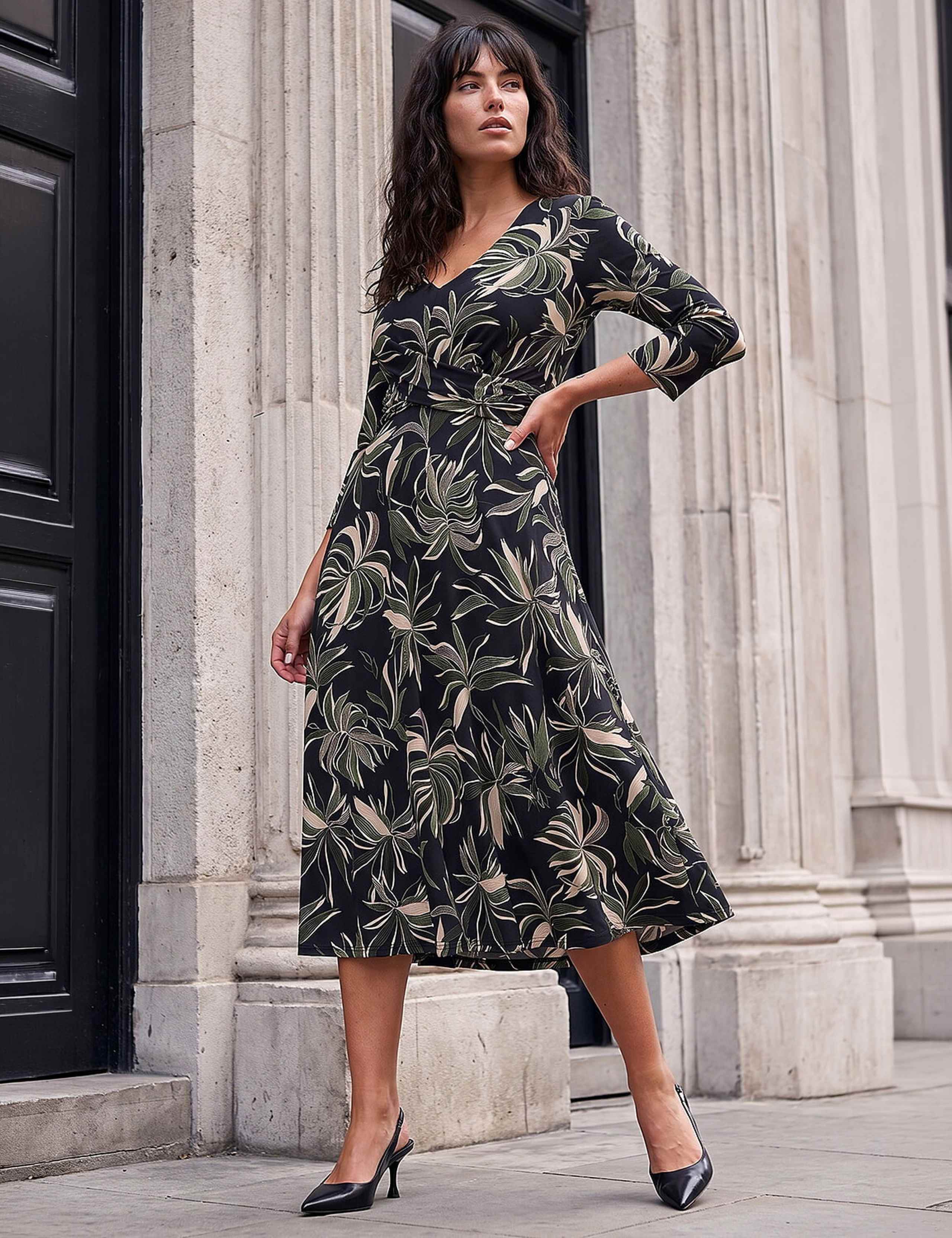 Leaf Print Knee Length Dress