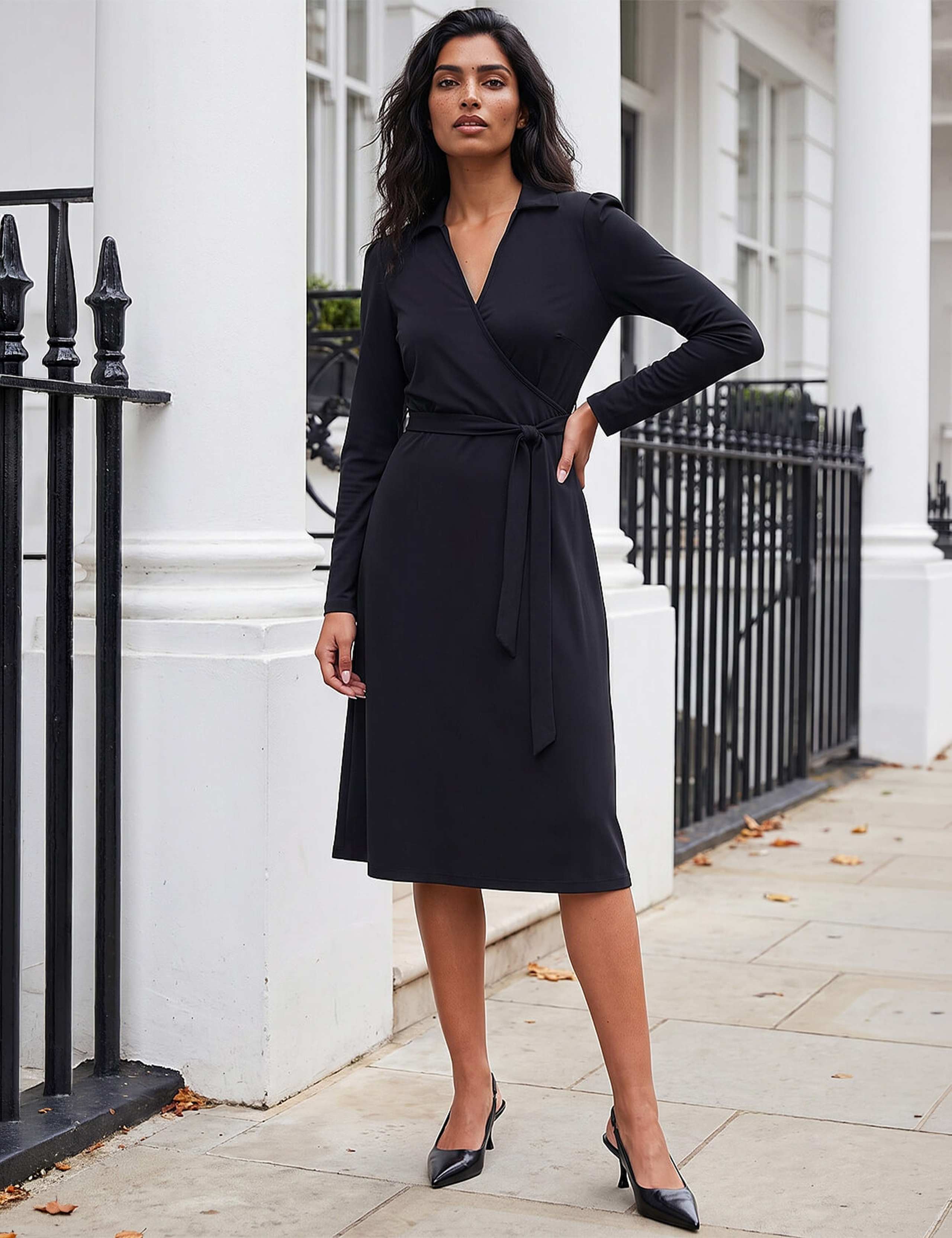 V-Neck Midi Wrap Dress