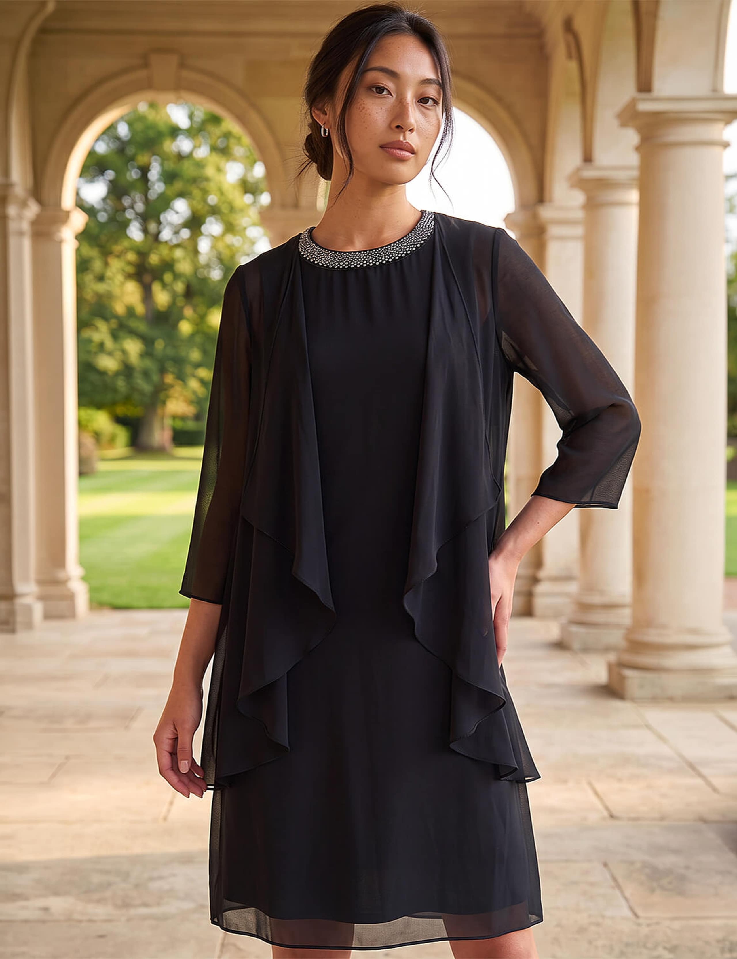 Petite Mock Wrap Shift Dress