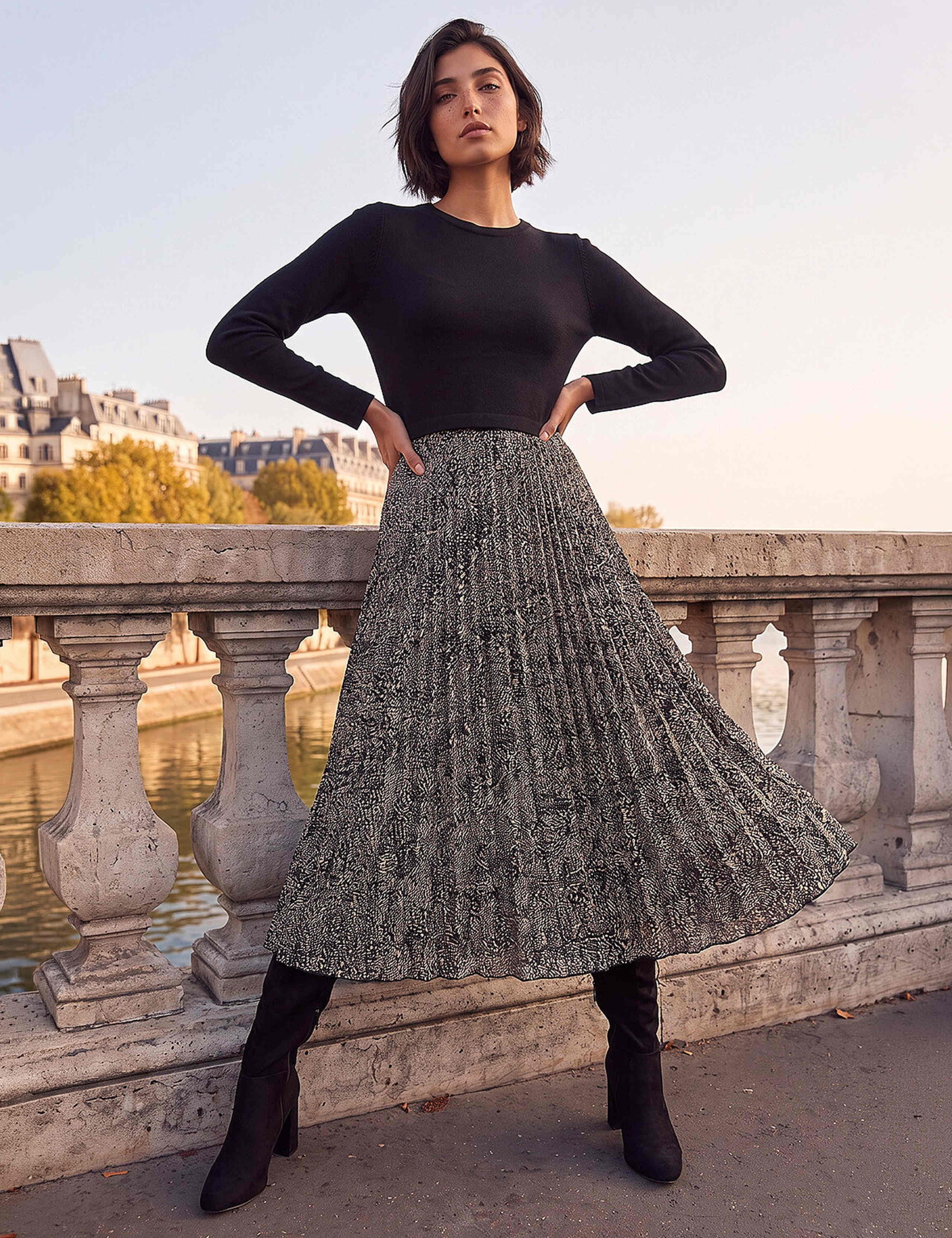 Petite Printed Pleated Midi Dress