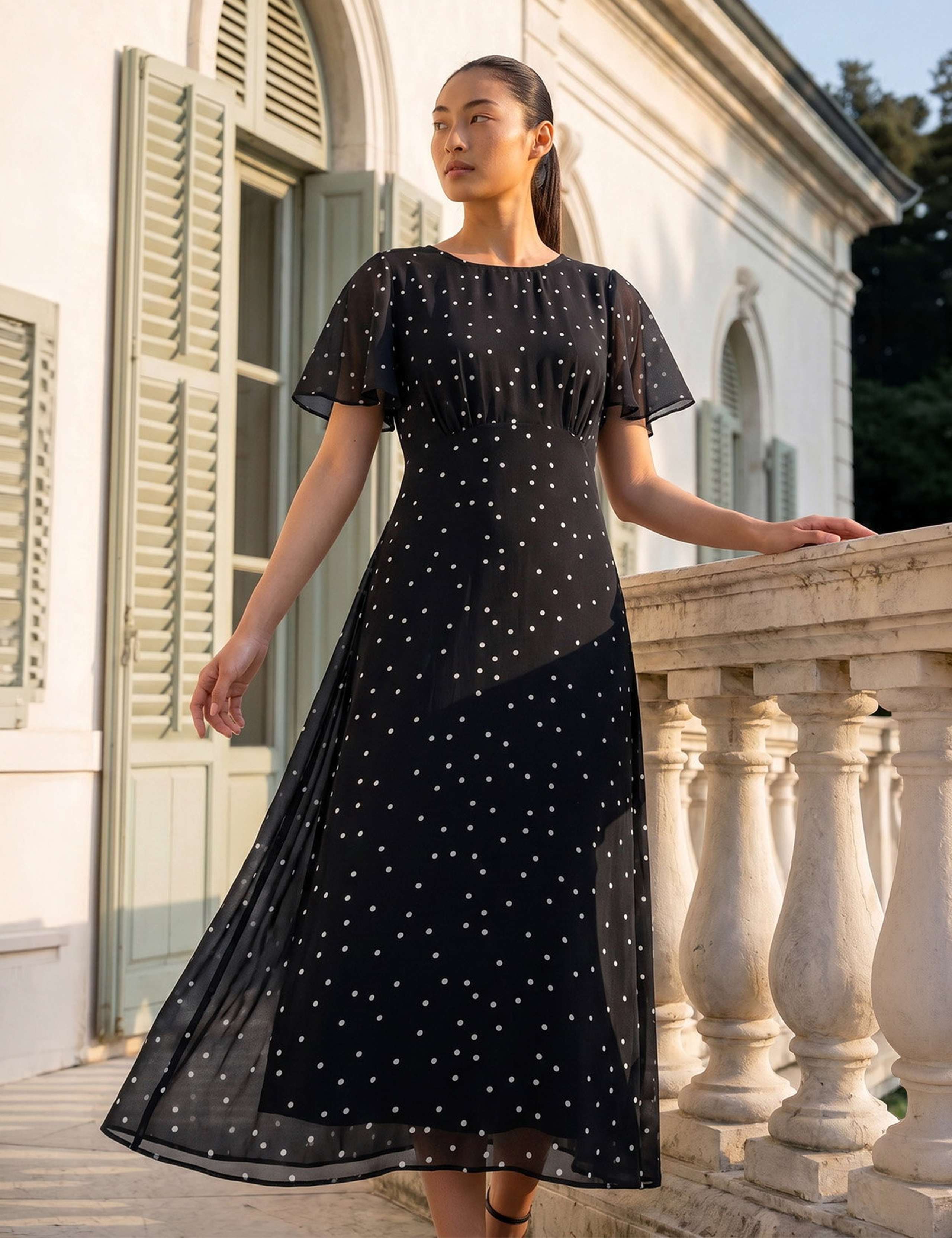 Petite Spot Print Chiffon Midi Dress