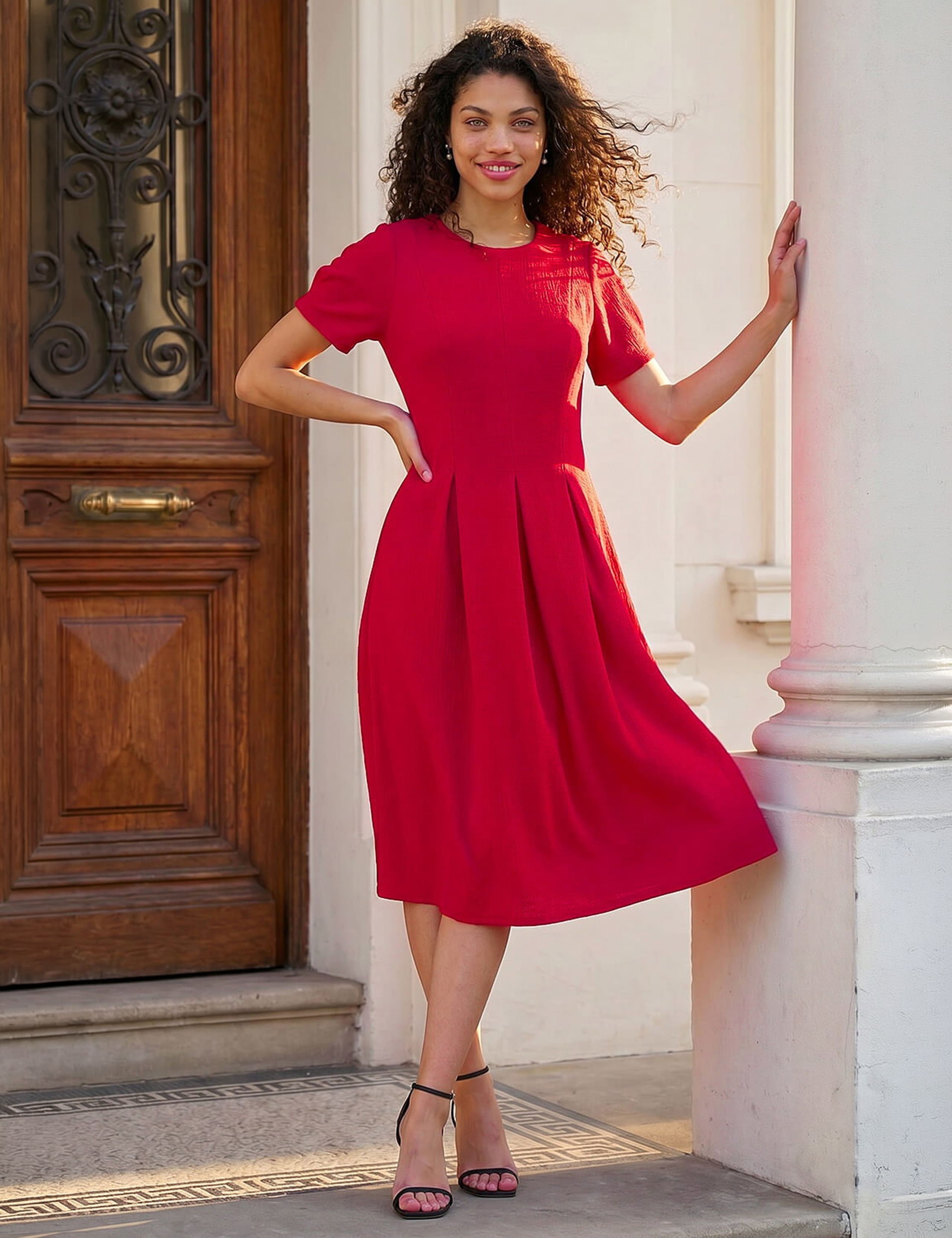 Petite Textured Midi Skater Dress