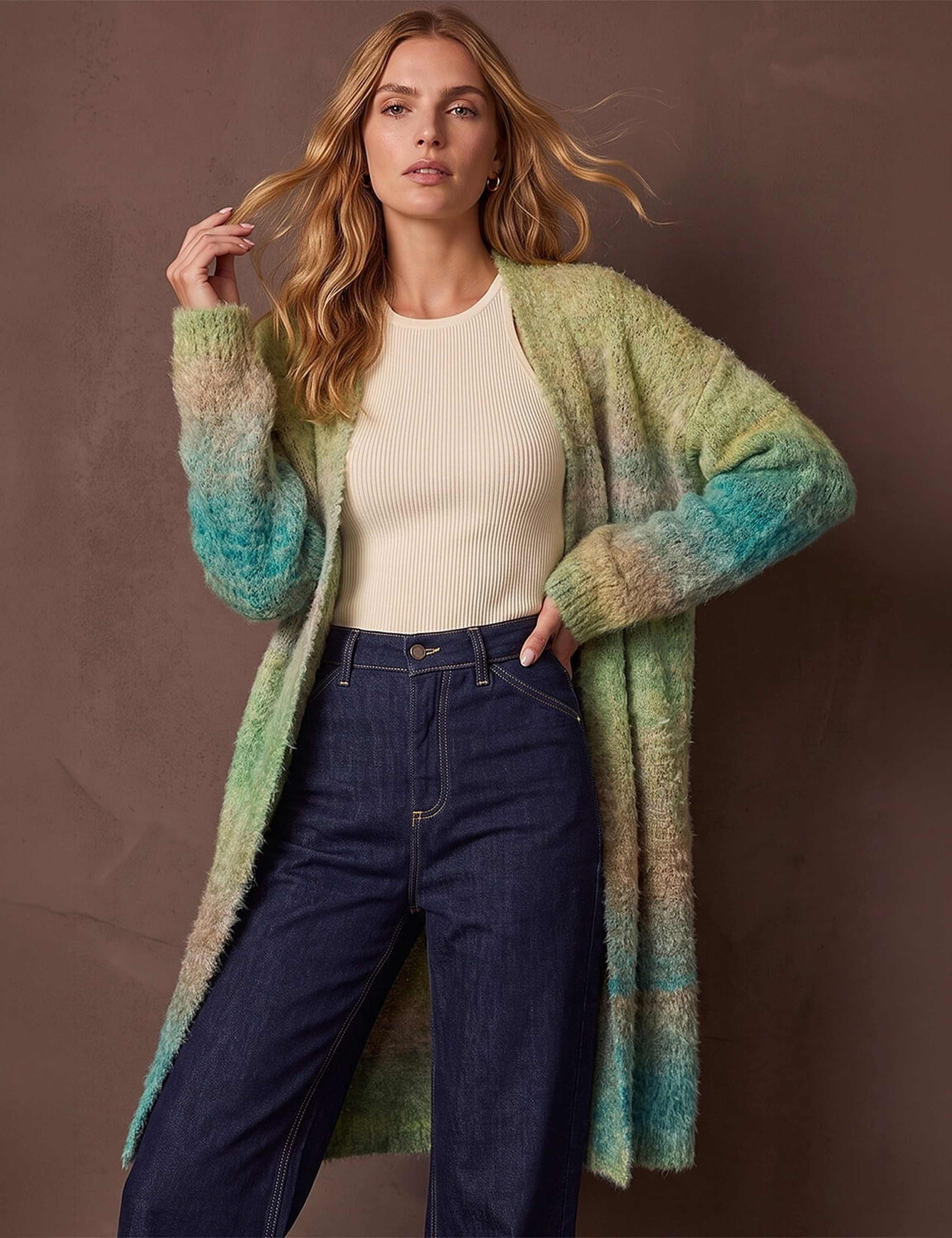 Ombre Longline Cardigan With Wool