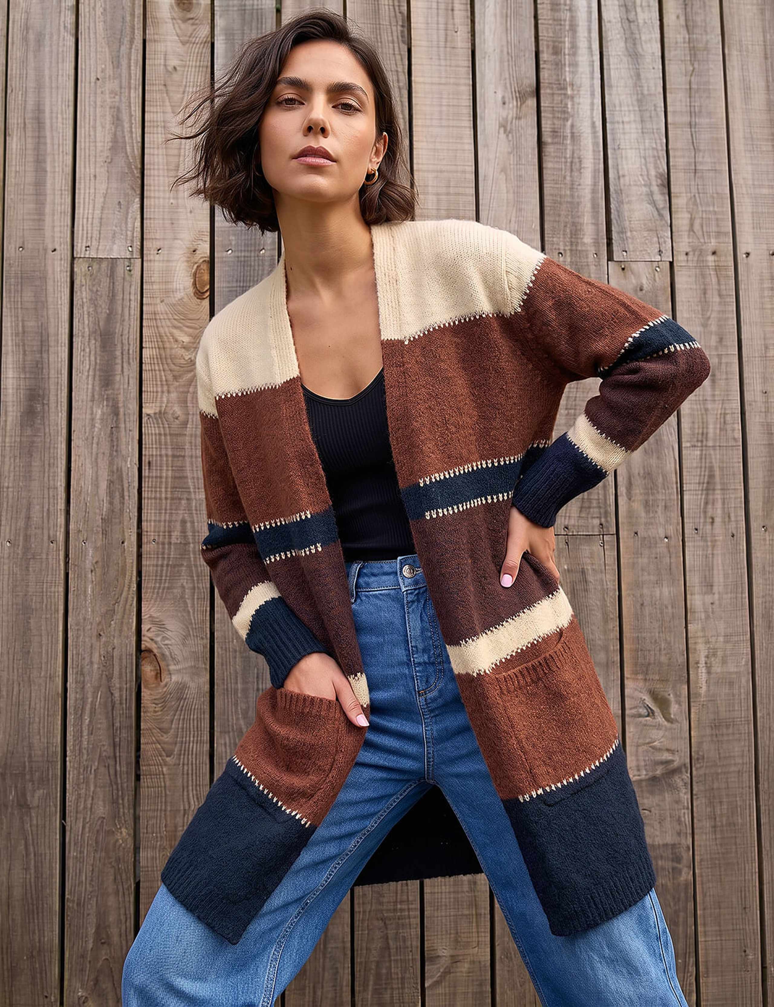 Colour Block Longline Cardigan