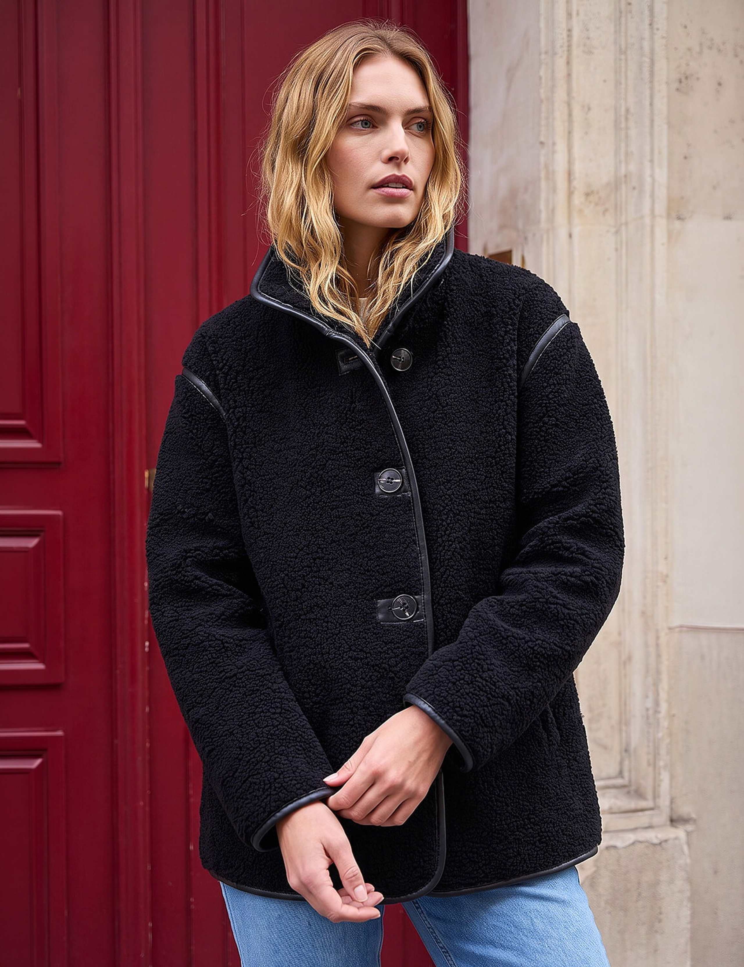Borg Contrast Piping Coat