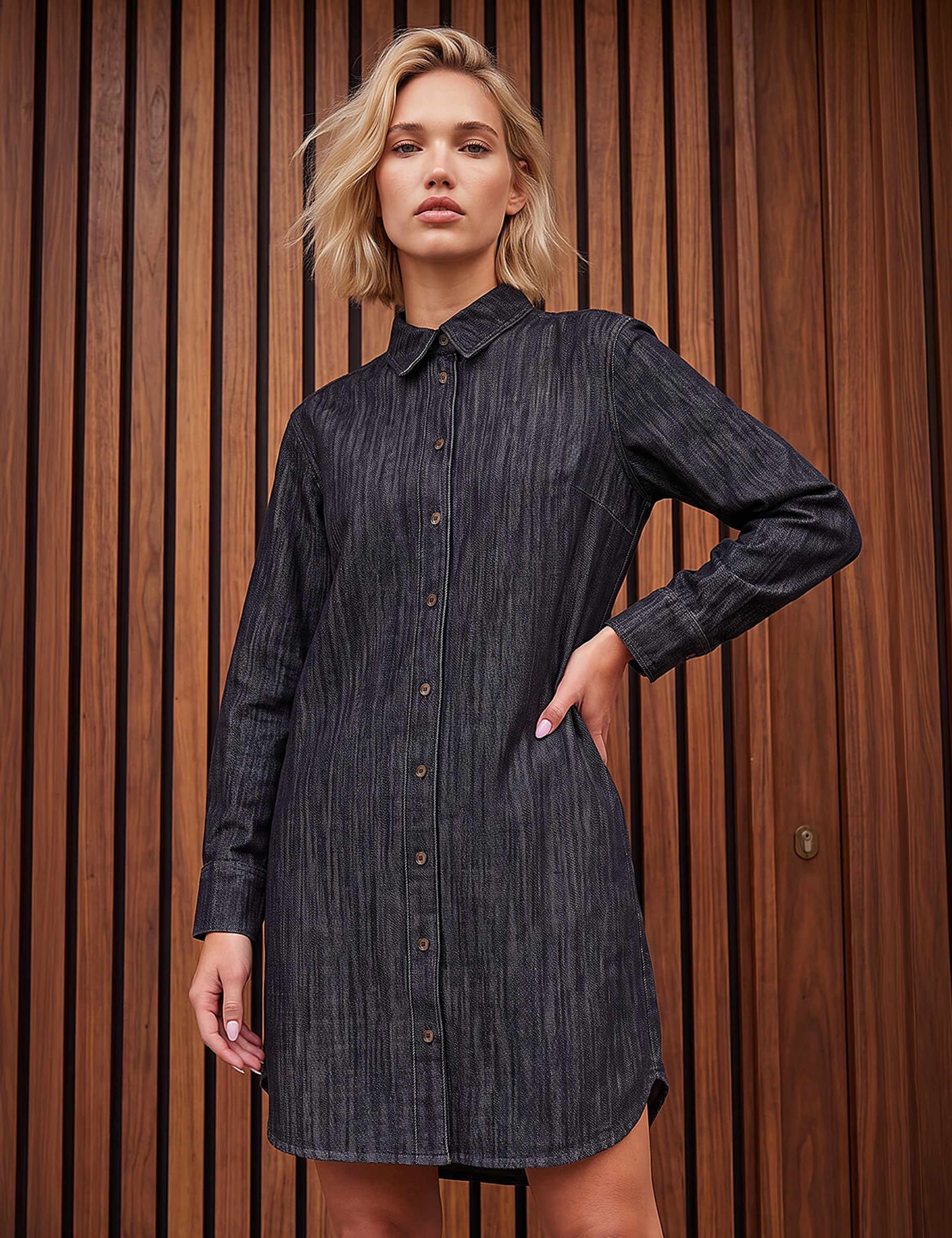 Pure Cotton Button Through Knee Length Shirt Dress