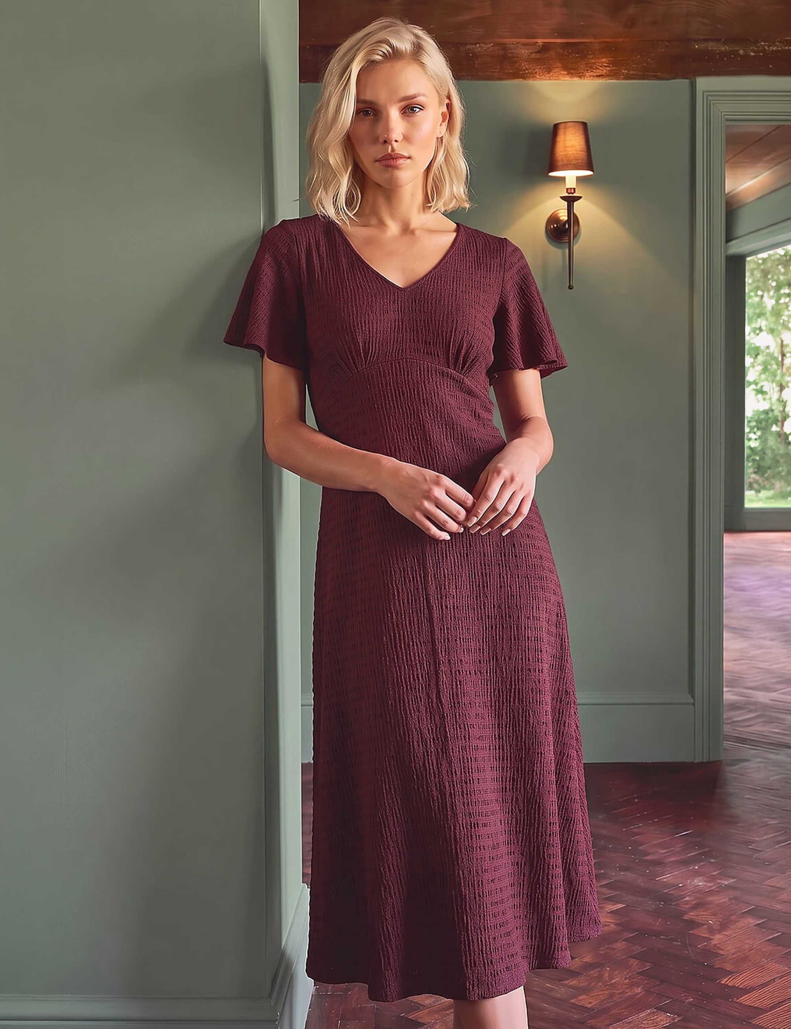 Petite V Neck Fit And Flare Dress