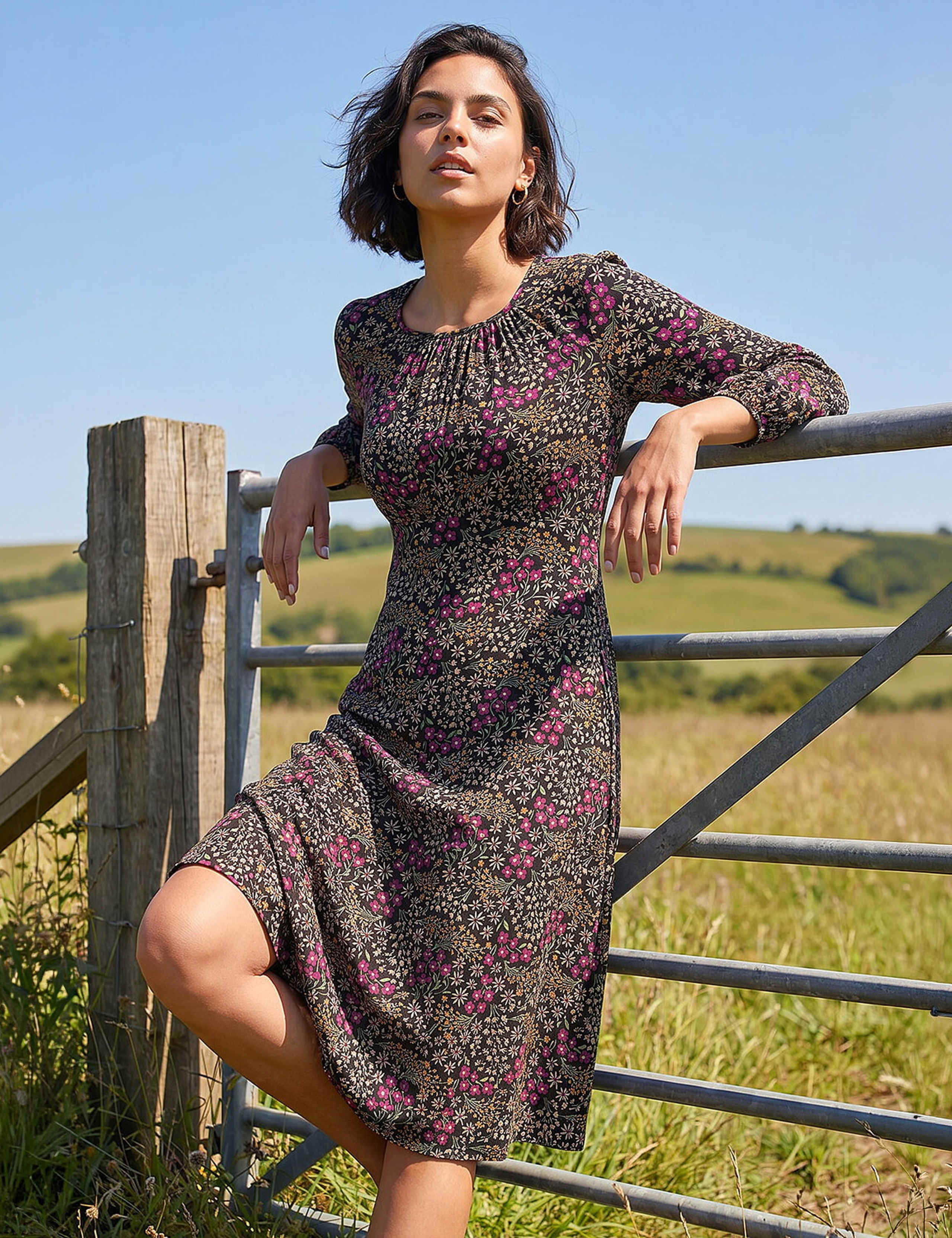 Square Neck Ditsy Floral Dress