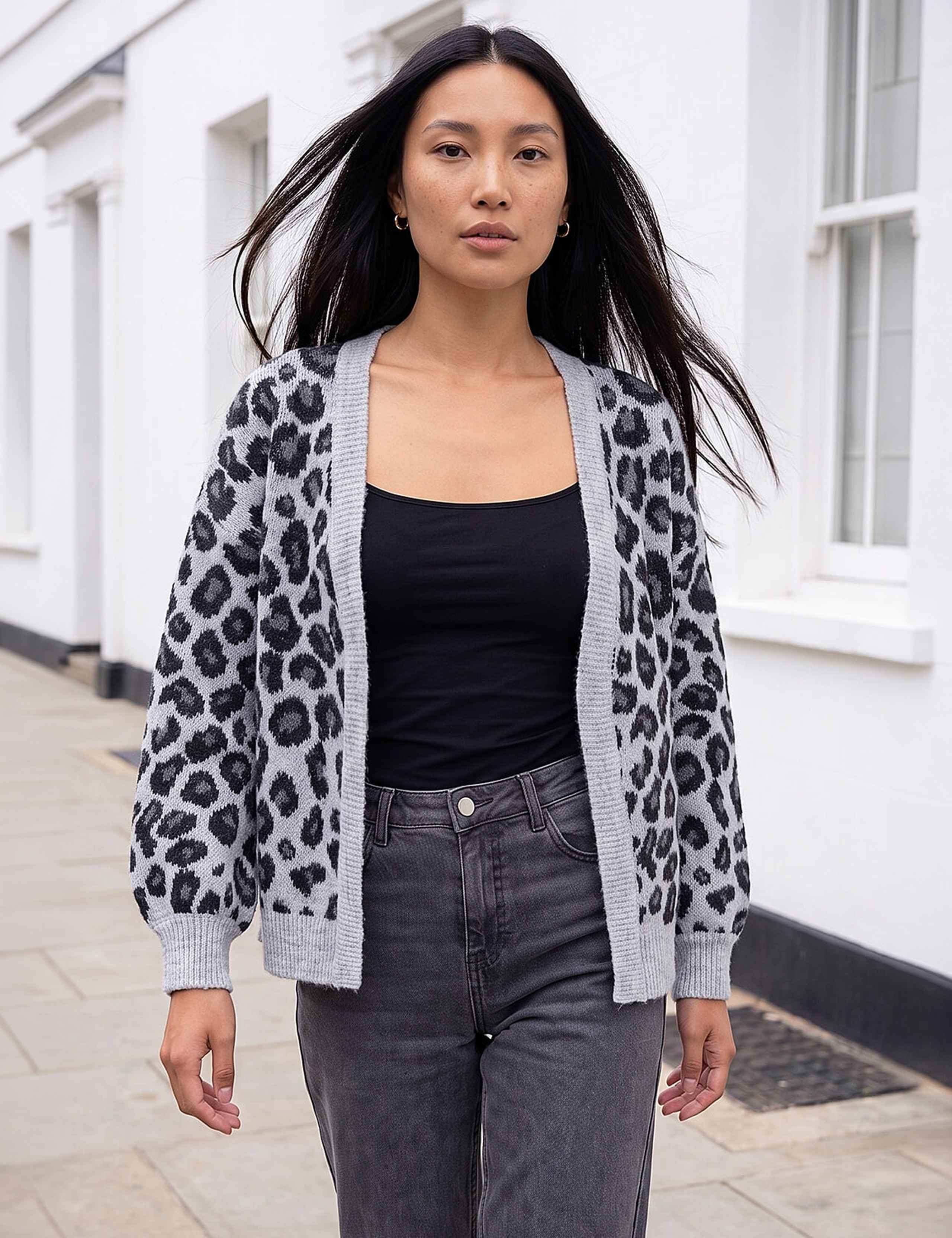 Jacquard Animal Print Cardigan