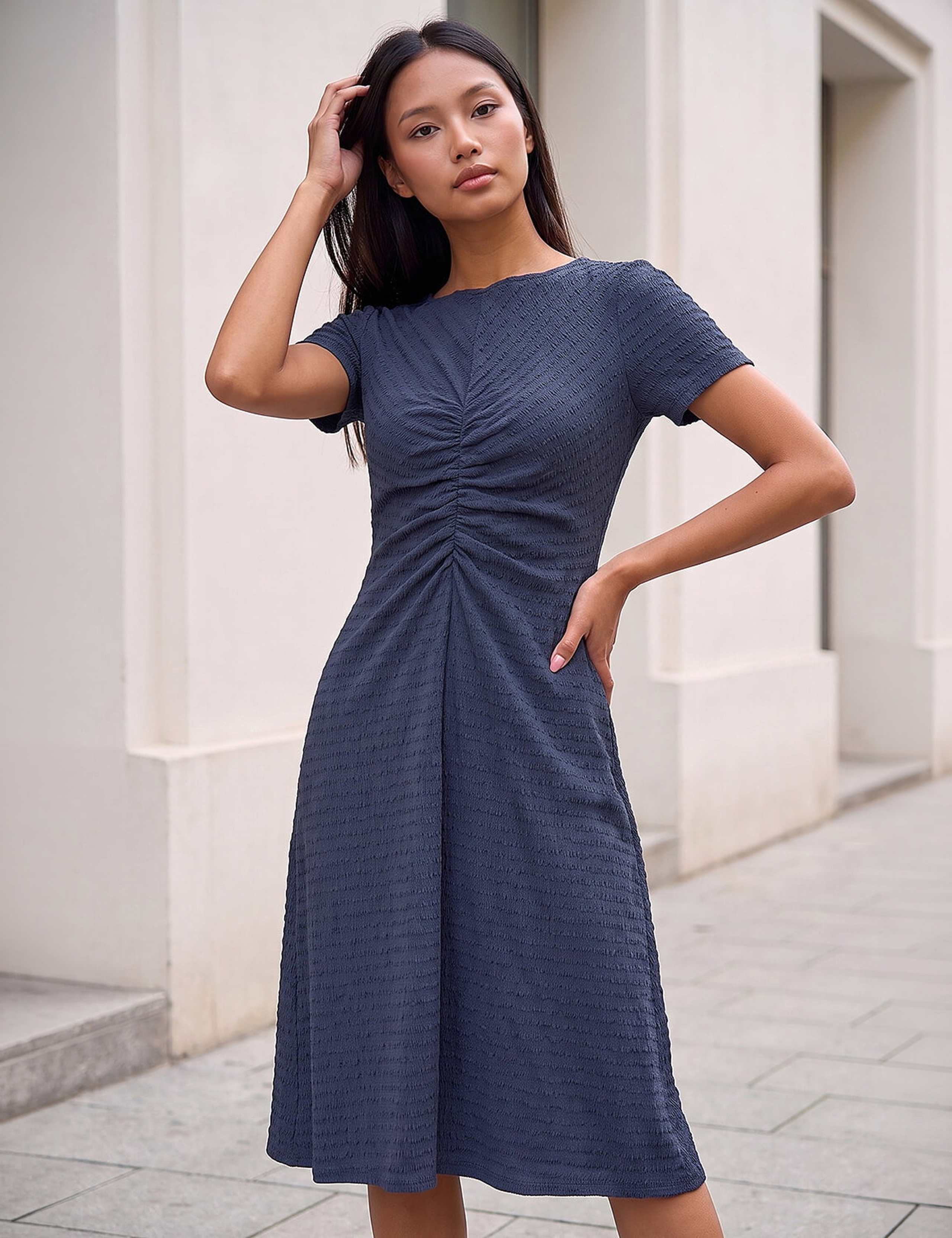 Petite Ruched Front Midi Dress