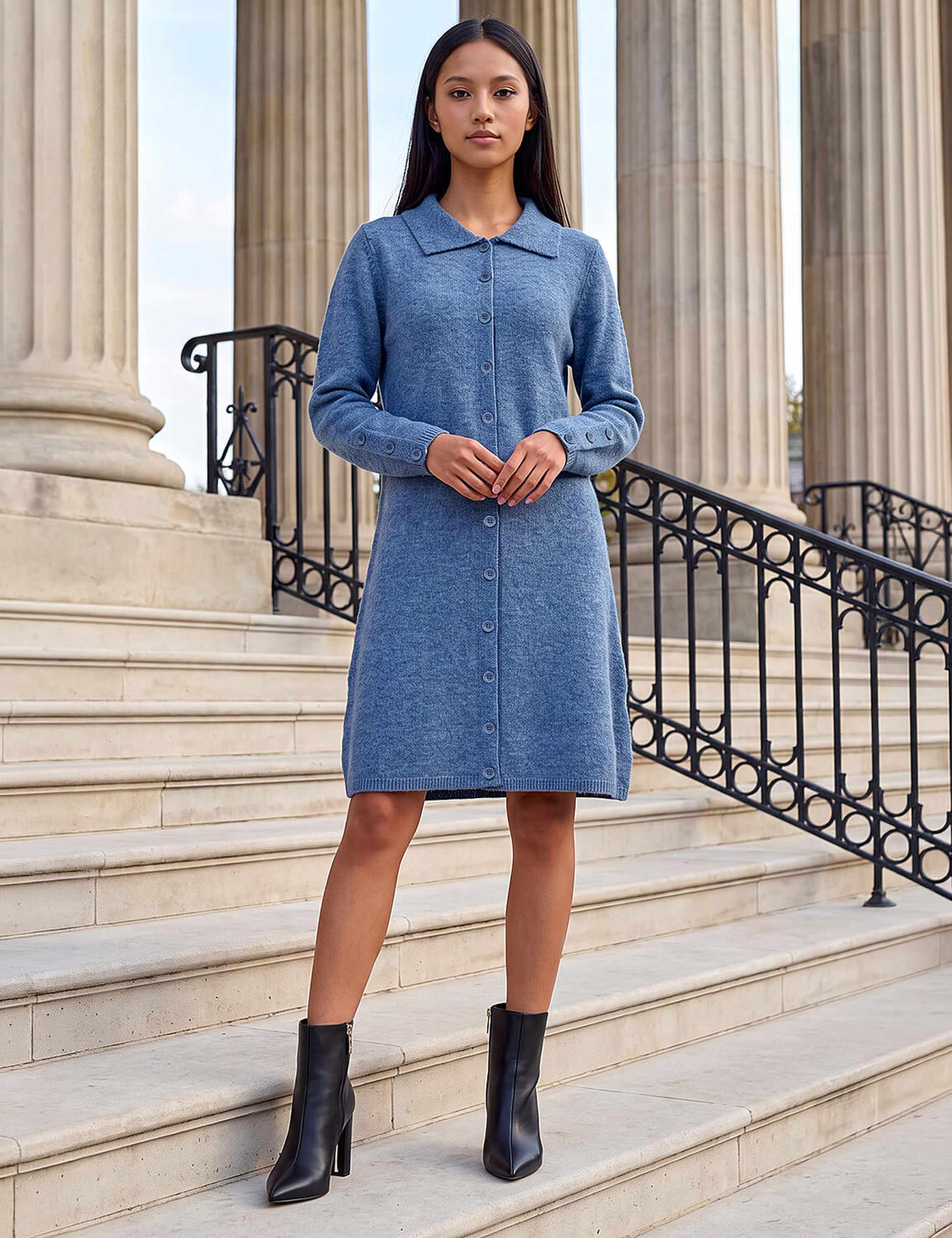 Petite Collared Knitted Shift Dress