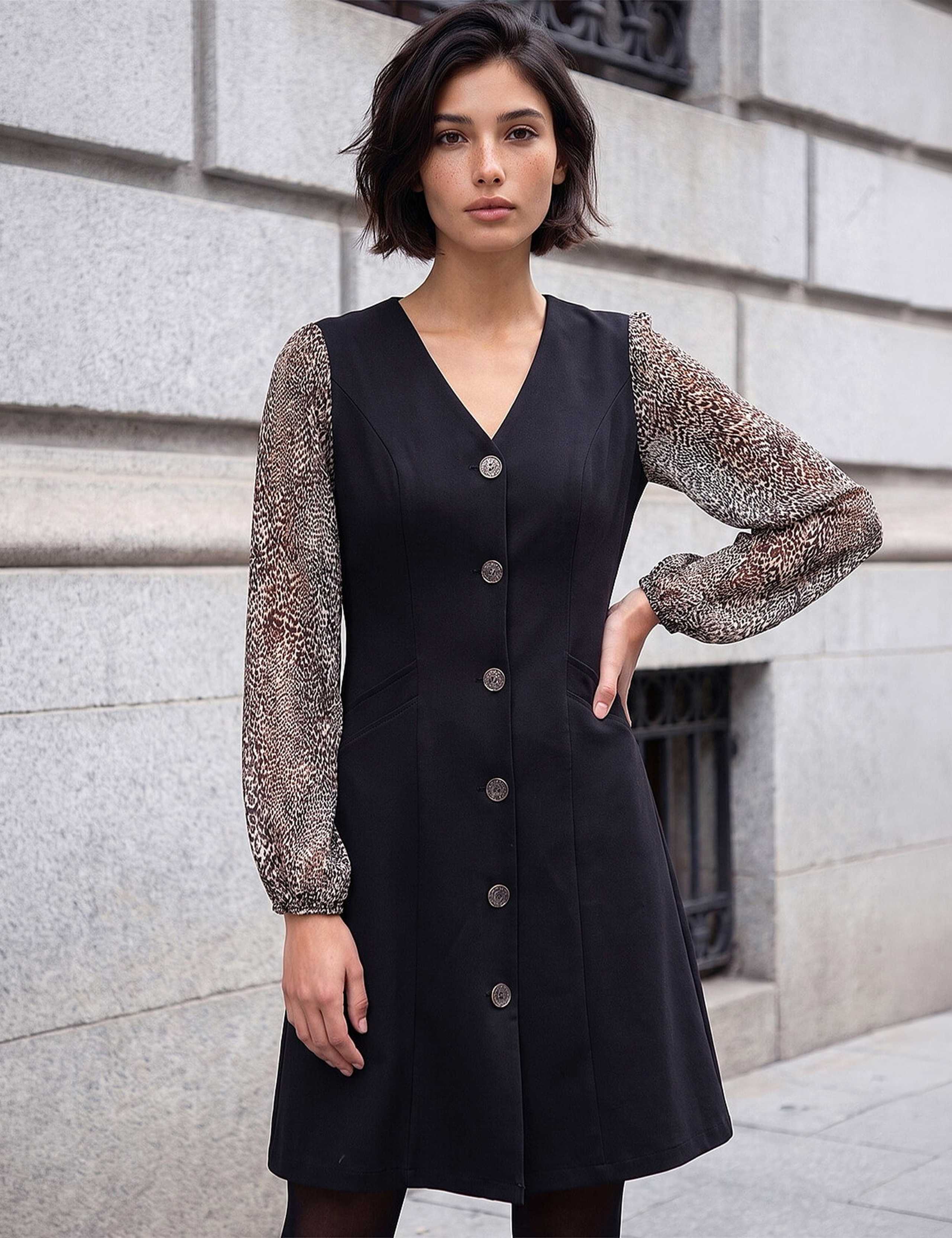 Petite Button Through Knee Length Dress
