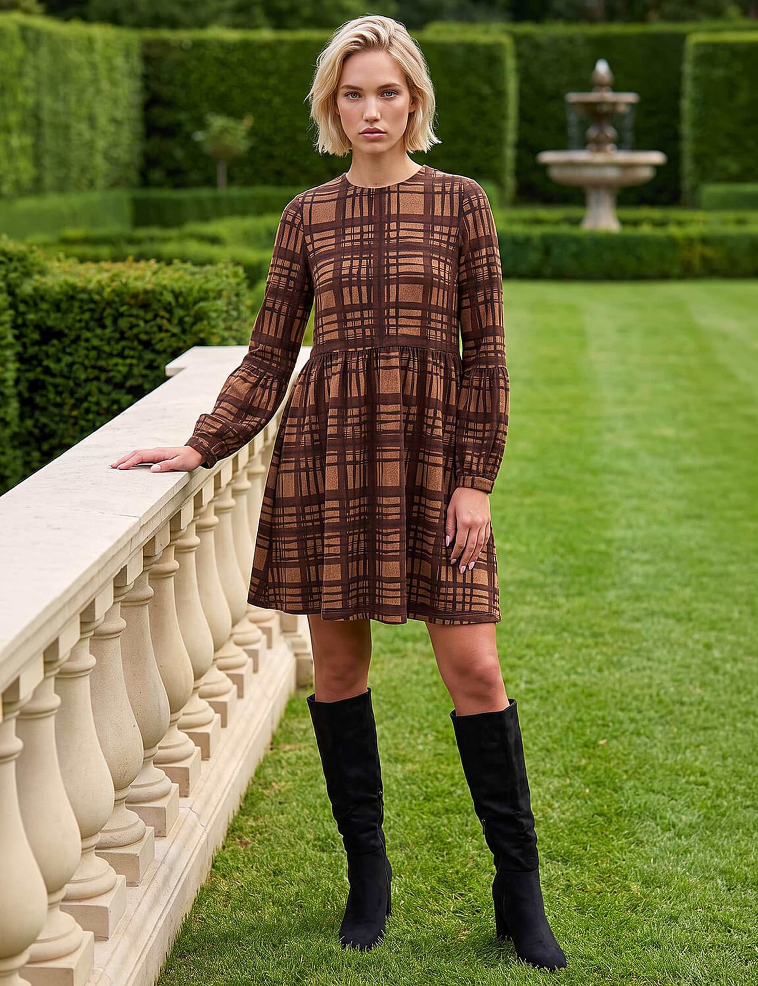 Check Print Stretch Dress