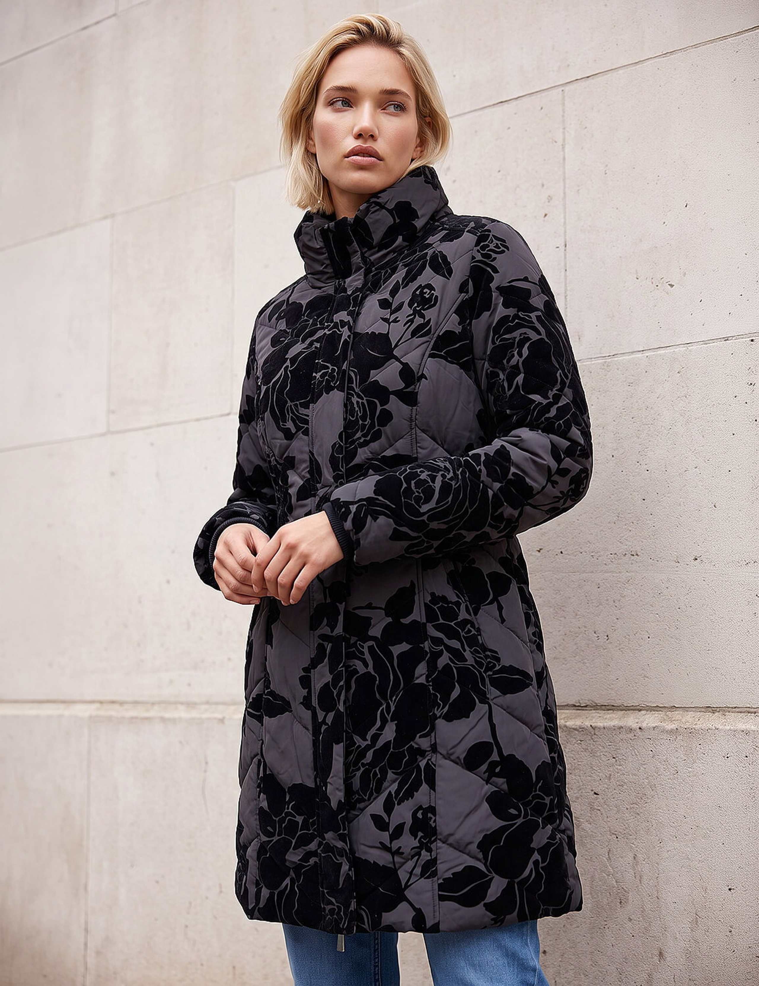 Floral Padded Funnel Neck Coat