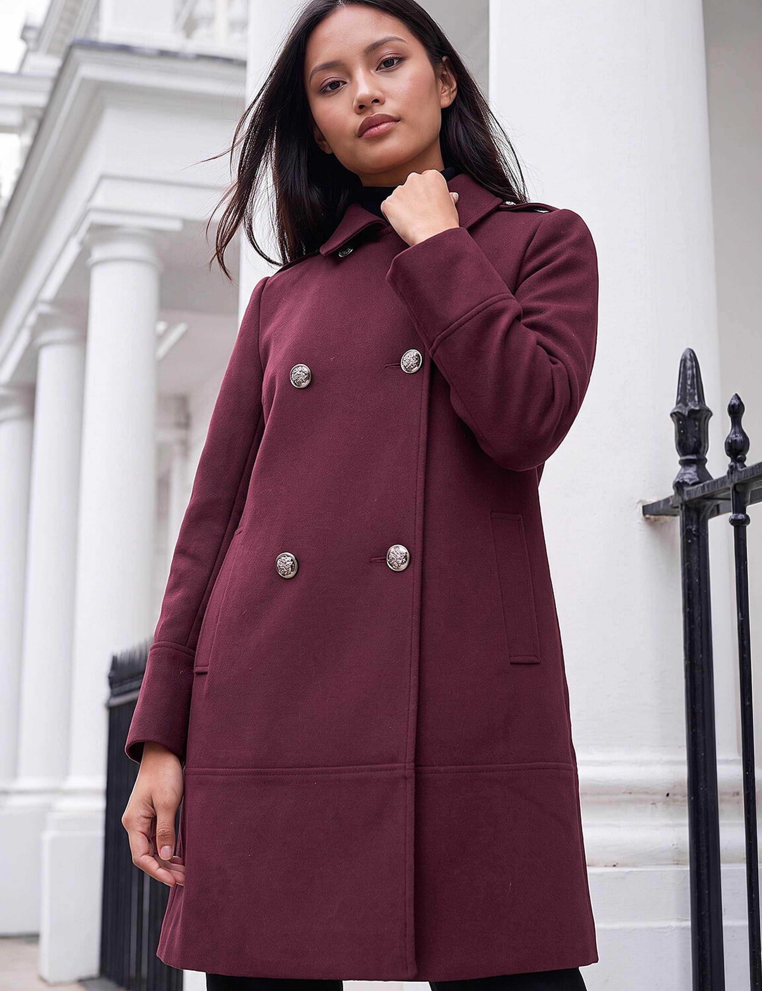 Petite Collared Double Breasted Coat